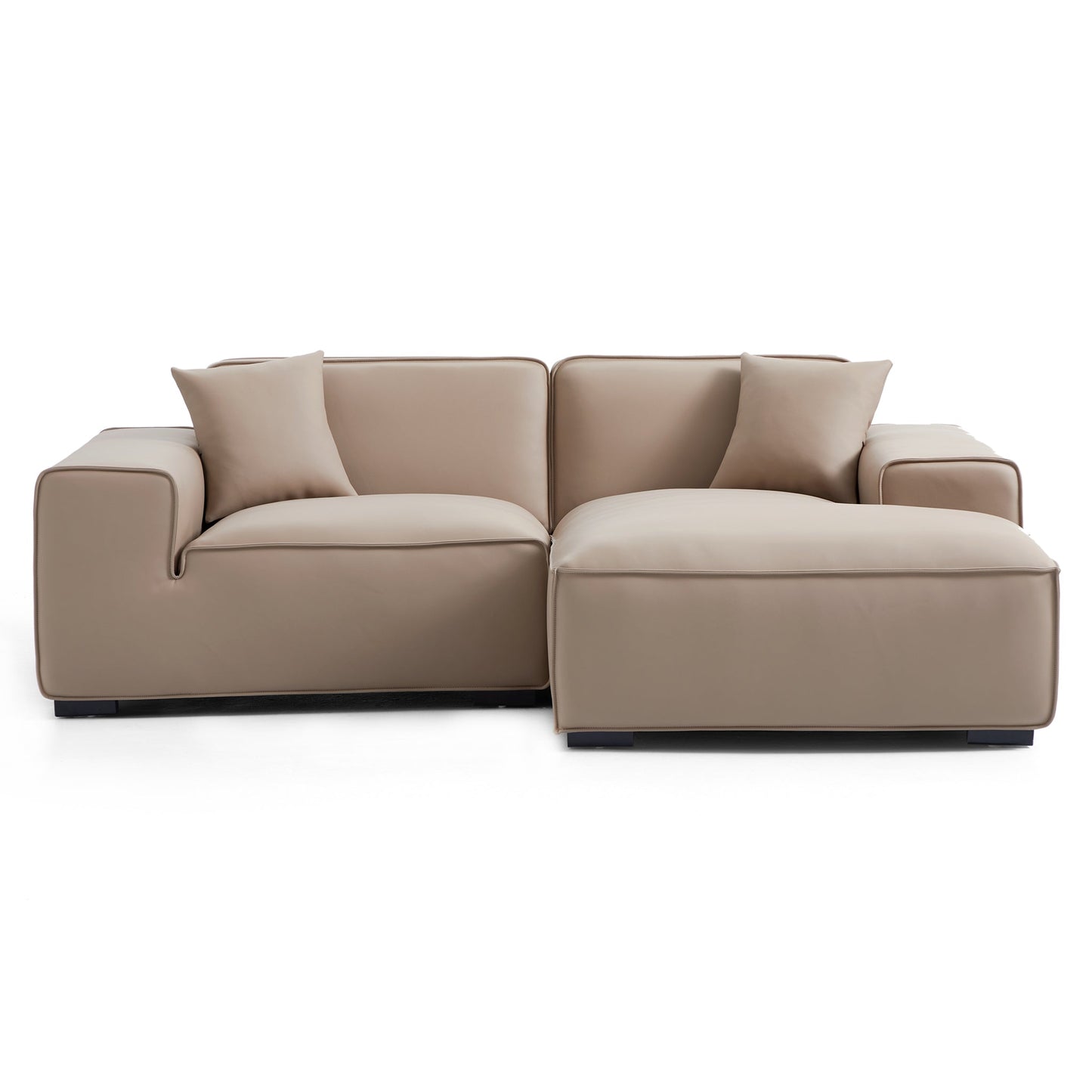 Domus Modular Black Leather Sectional Sofa-Khaki-90.6"-Facing Right