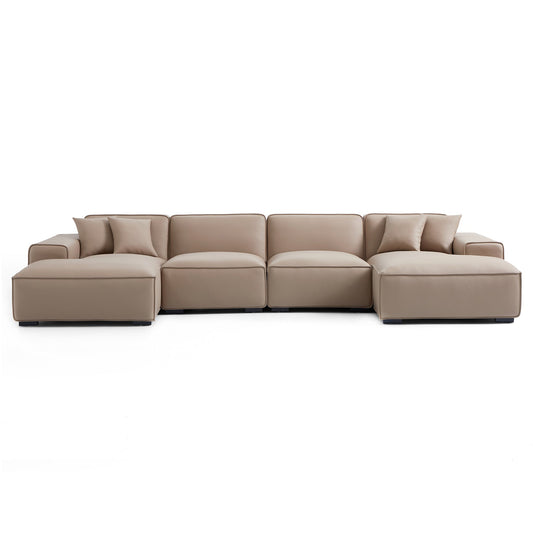 Domus Modular Khaki Leather U Shaped Sectional Sofa-Khaki-157.5″