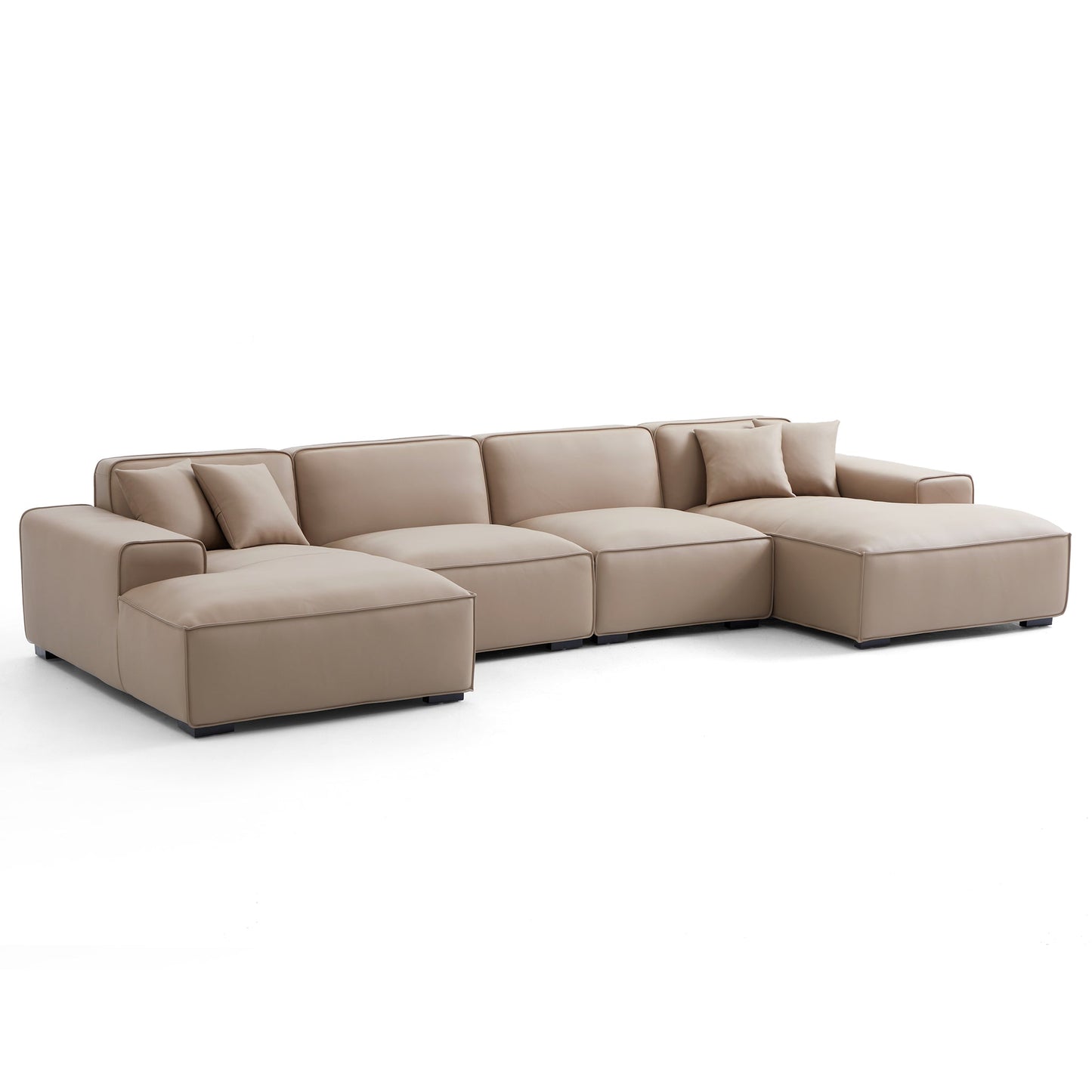 Domus Modular Dark Gray Leather U Shaped Sectional Sofa-Khaki-157.5″