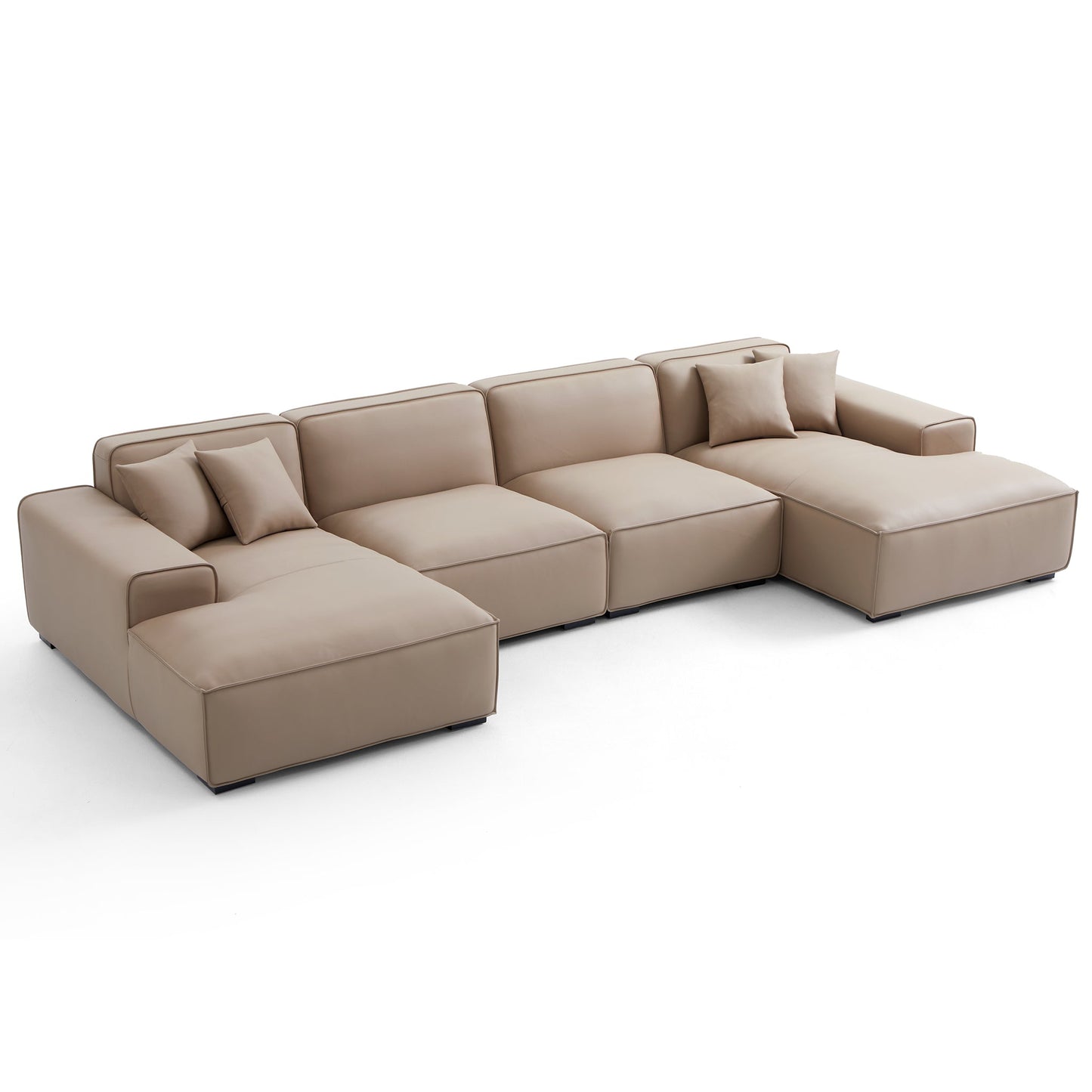 Domus Modular Dark Gray Leather U Shaped Sectional Sofa-Khaki-157.5″