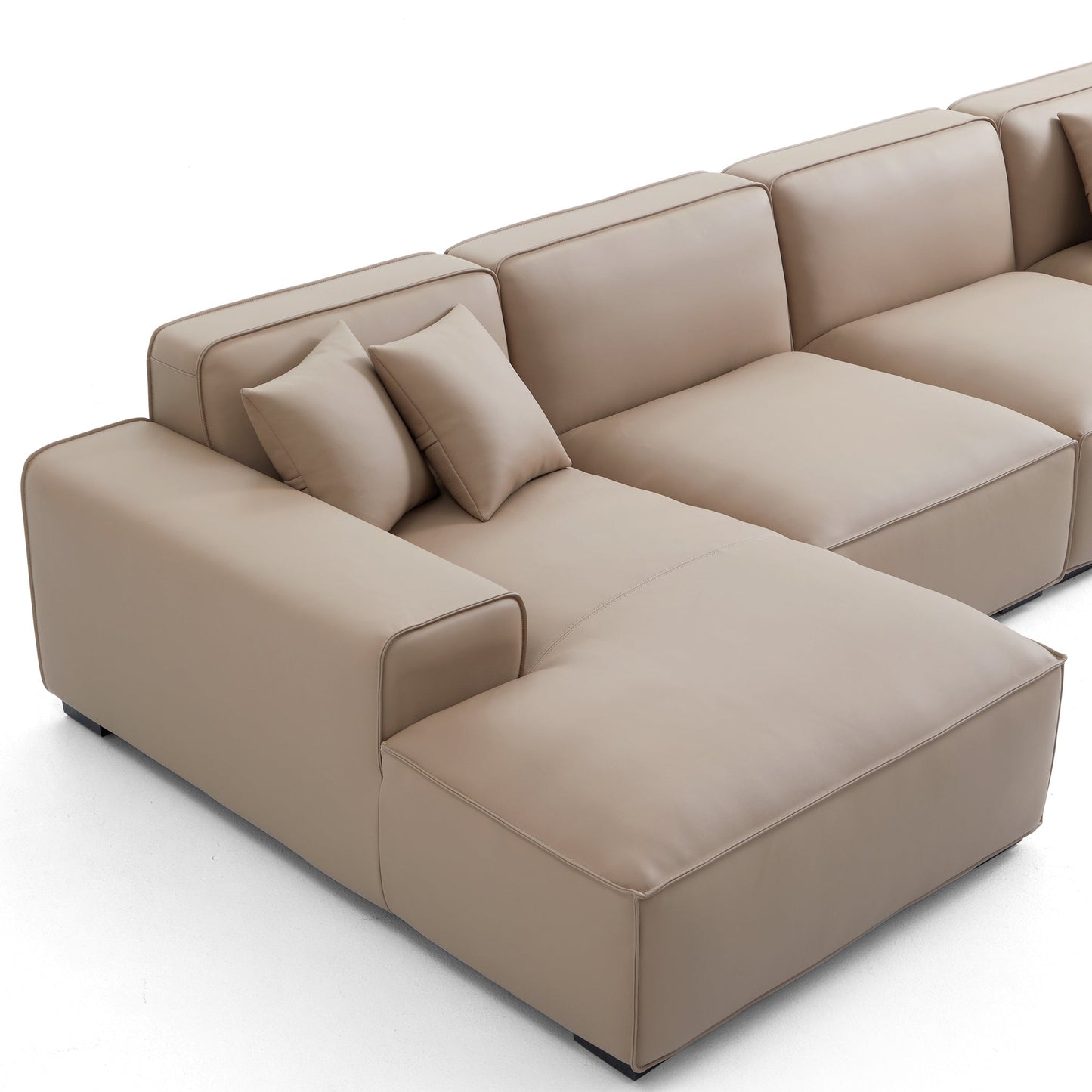 Domus Modular Dark Gray Leather U Shaped Sectional Sofa-Khaki