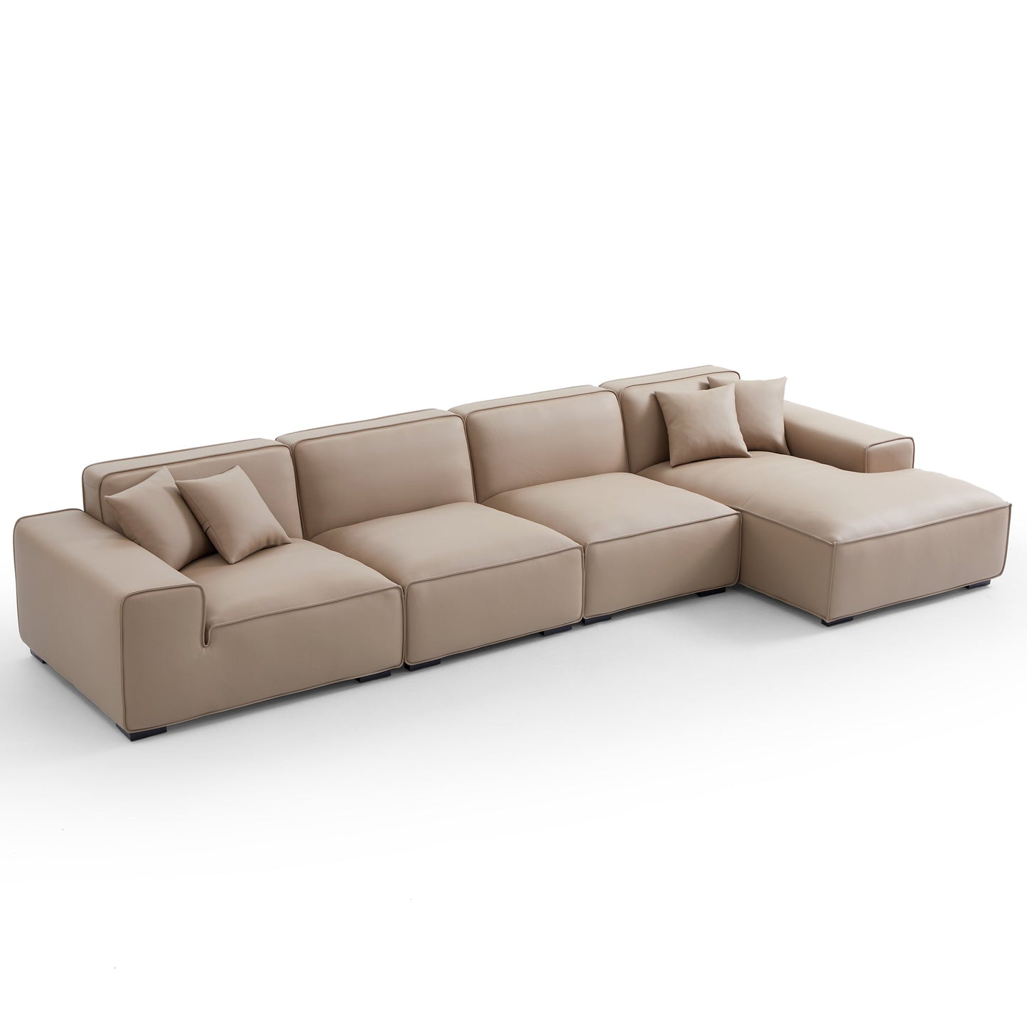 Domus Modular Black Leather Sectional Sofa-Khaki-161.4"-Facing Right