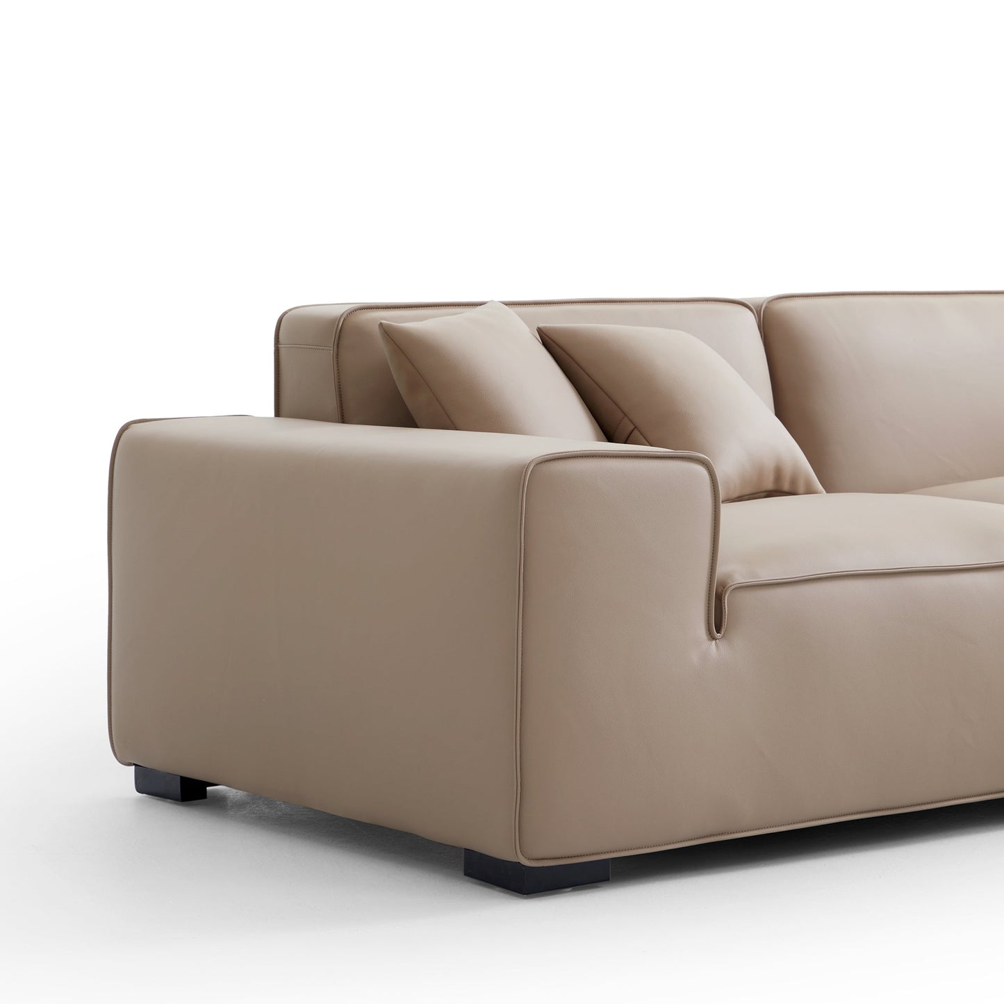Domus Modular Black Leather Sectional Sofa-Khaki
