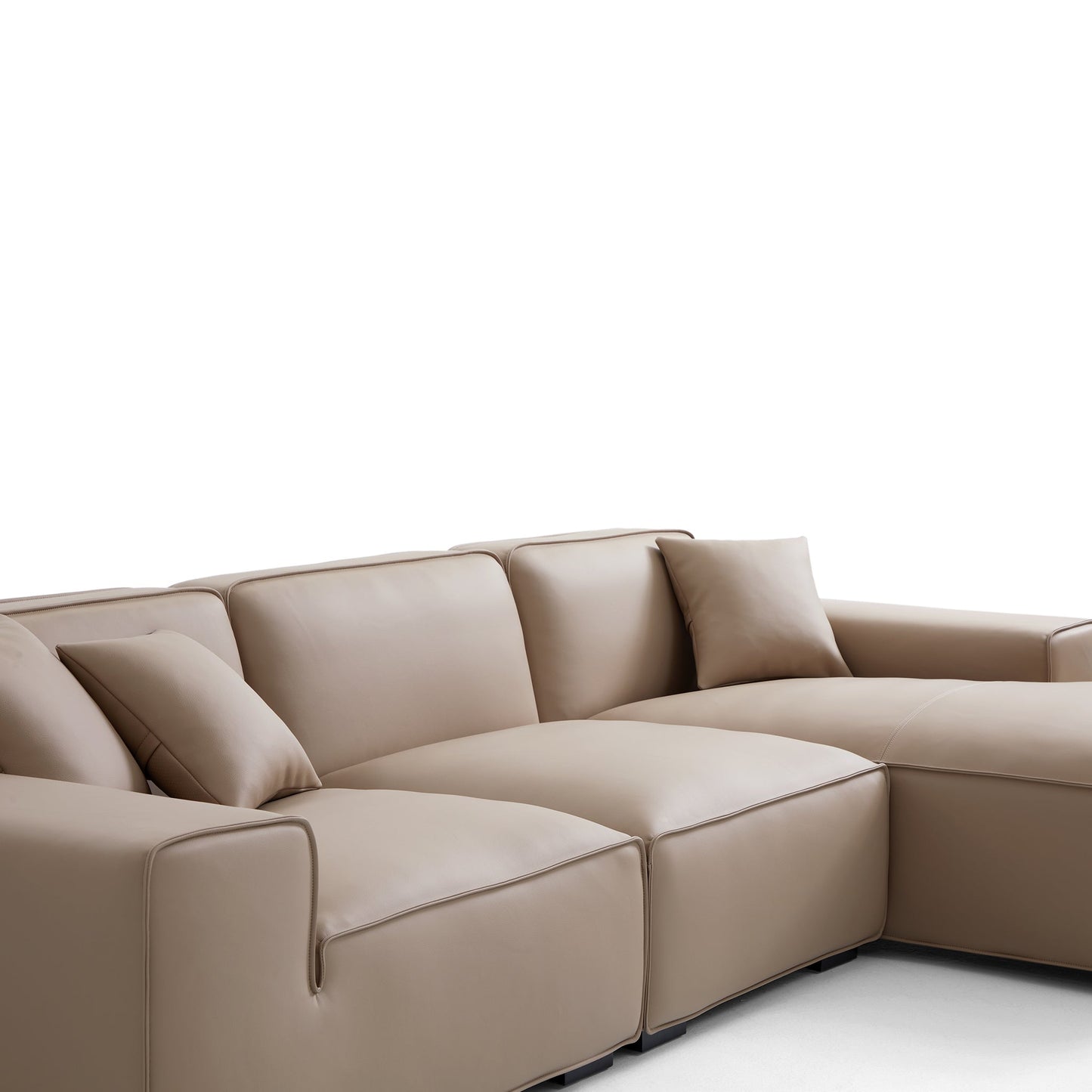 Domus Modular Dark Gray Leather Sectional Sofa-Khaki-126.0"-Facing Right