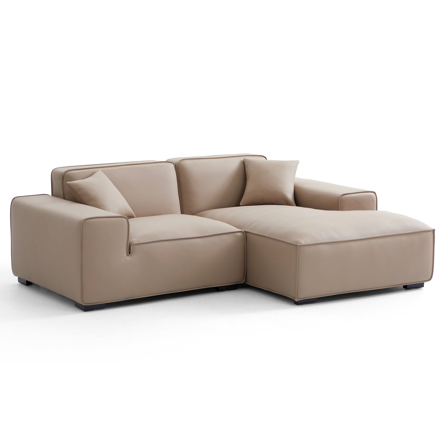Domus Modular Dark Gray Leather Sectional Sofa-Khaki-90.6"-Facing Right