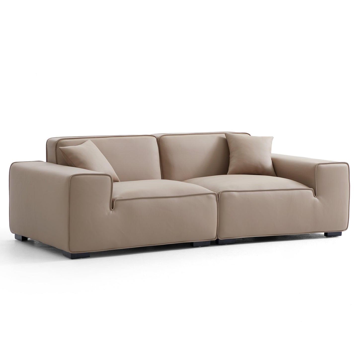 Domus Modular Dark Gray Leather Sofa-Khaki-94.5"