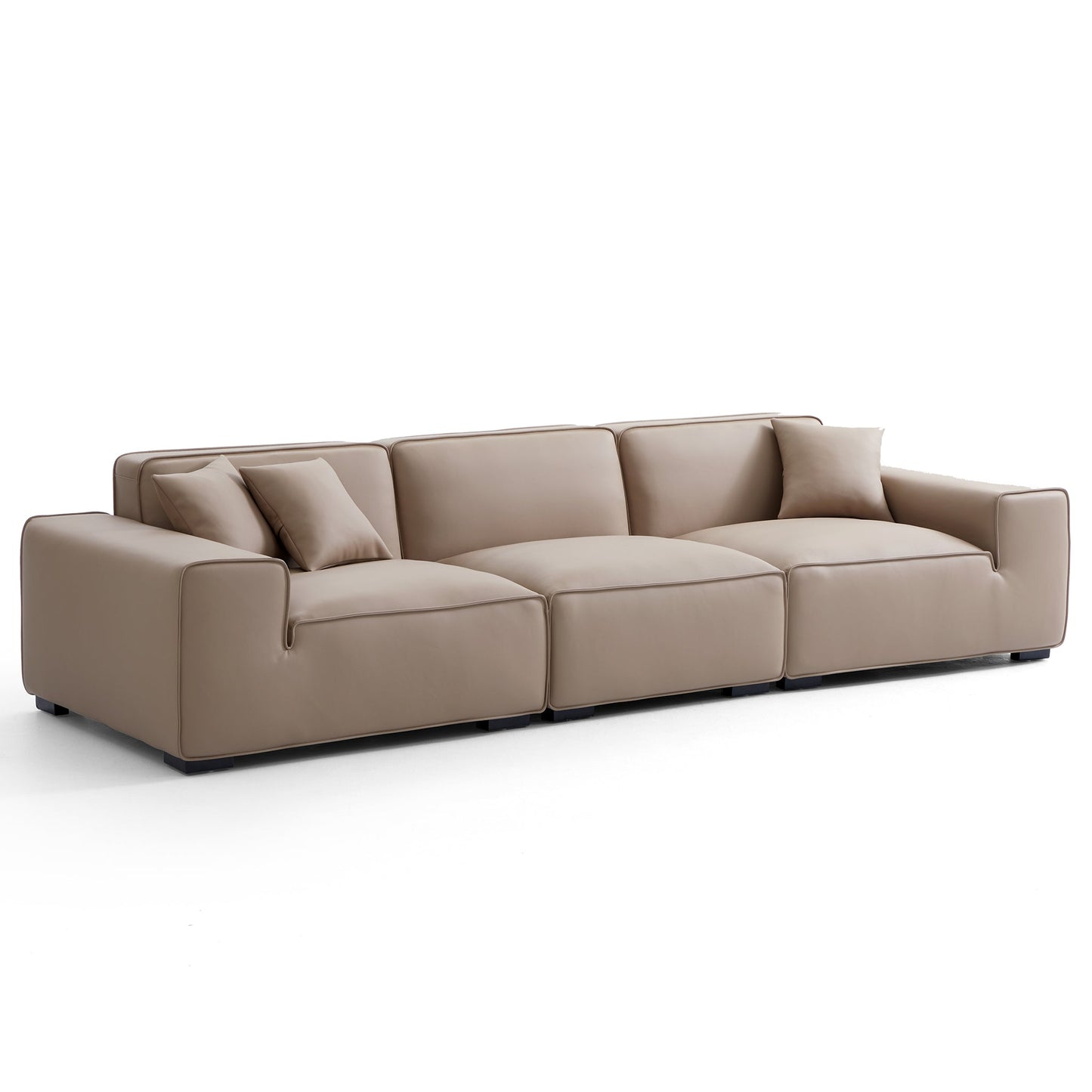 Domus Modular Black Leather Sofa-Khaki-129.9″