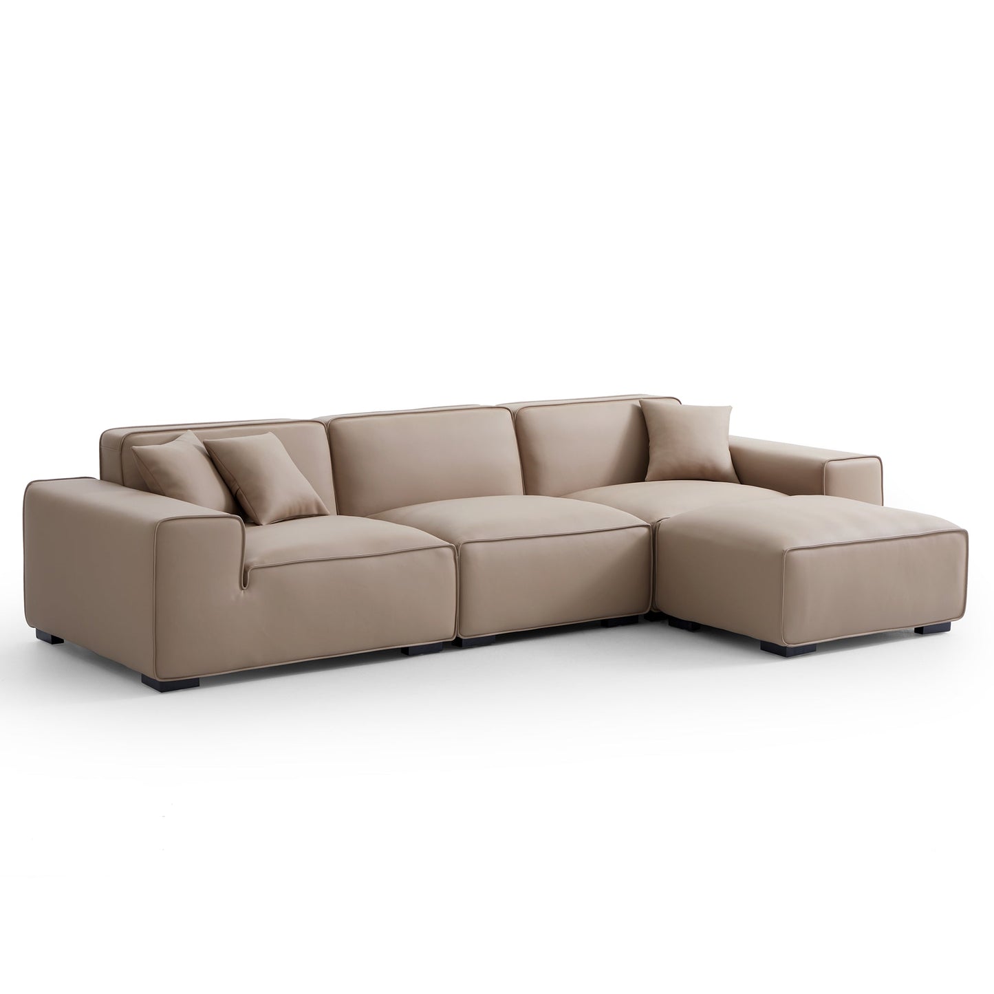 Domus Modular Dark Gray Leather Sofa and Ottoman-Khaki-129.9″