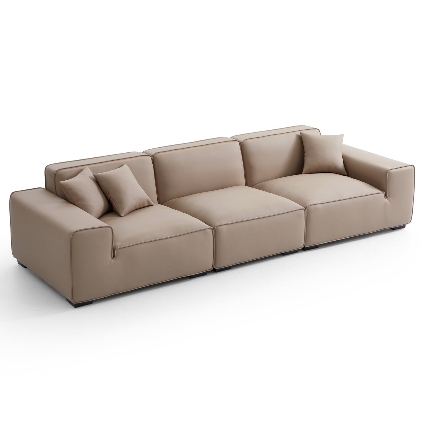 Domus Modular Black Leather Sofa-Khaki-129.9″