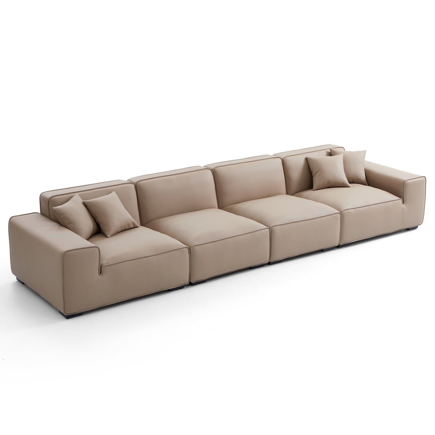 Domus Modular Black Leather Sofa-Khaki-165.3″