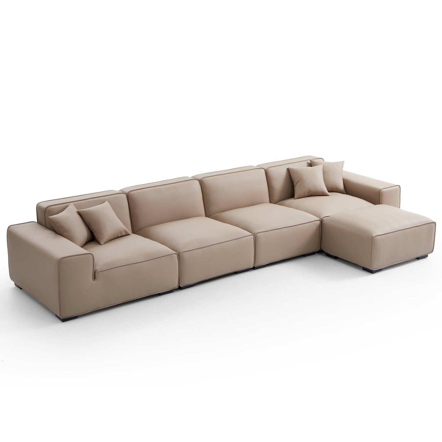 Domus Modular Dark Gray Leather Sofa and Ottoman-Khaki-165.3″