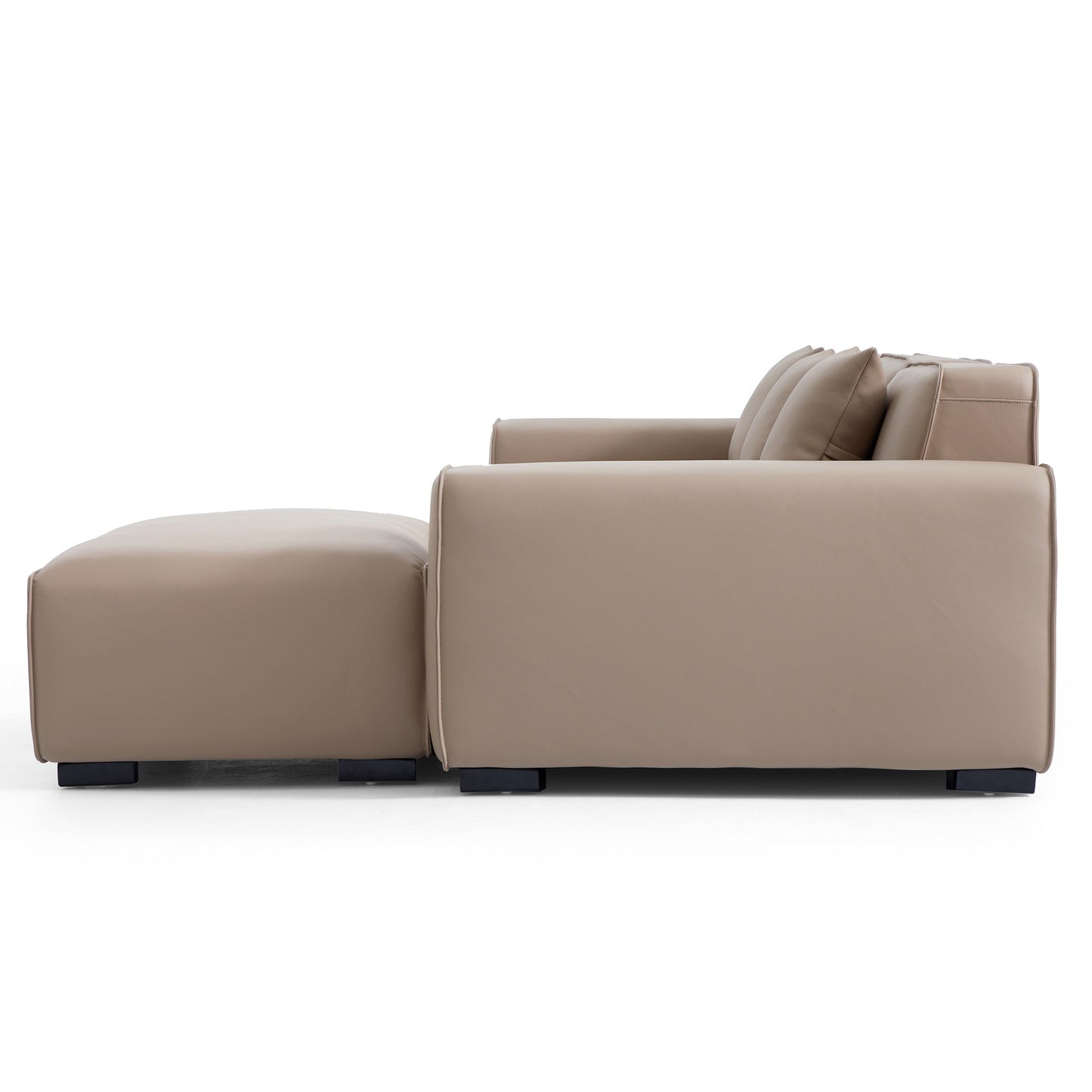 Domus Modular Dark Gray Leather Sofa and Ottoman-Khaki