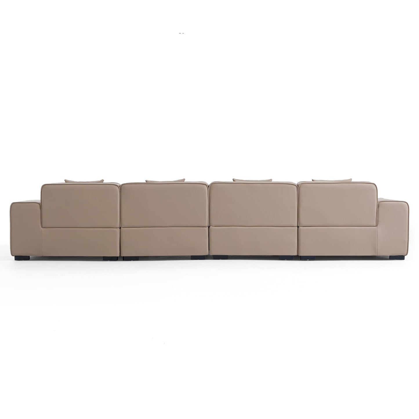 Domus Modular Black Leather Sofa-Khaki-165.3″