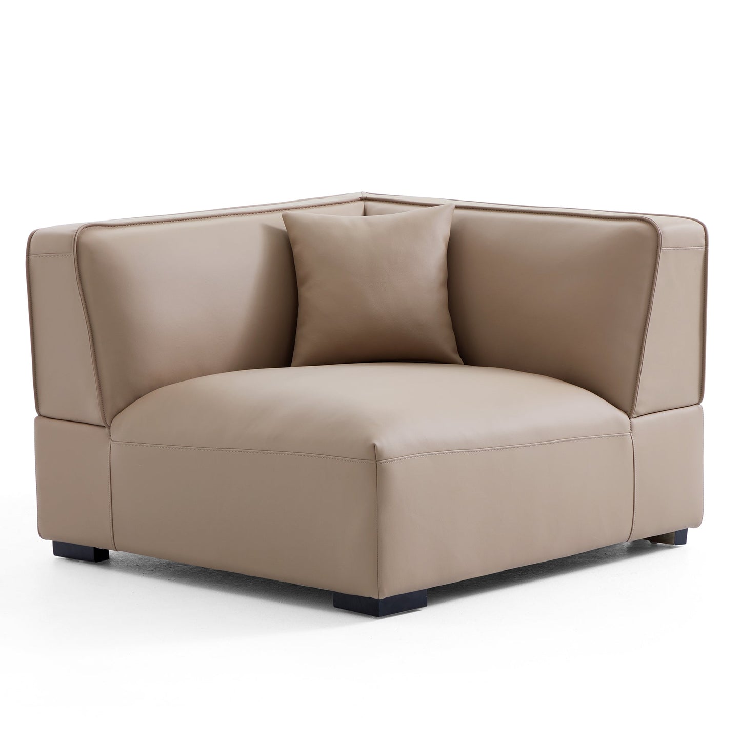 Domus Modular Black Leather U Shaped Sectional-Khaki