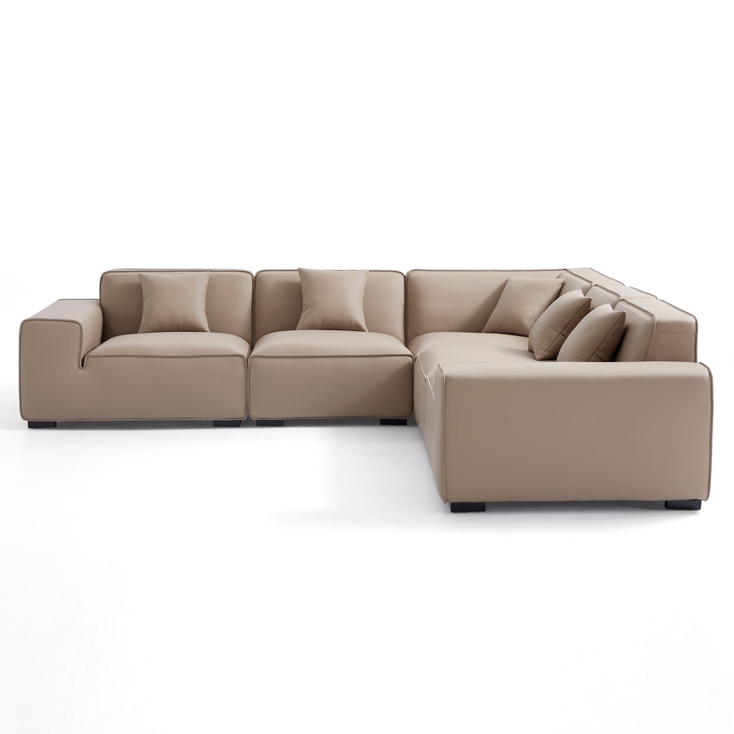Domus Modular Black Leather L Shaped Sectional-Khaki-5 Seater(126.8")