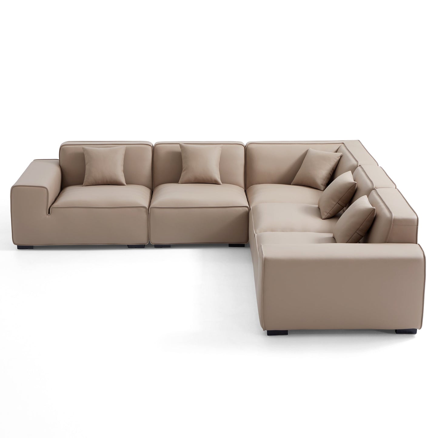 Domus Modular Dark Gray Leather L Shaped Sectional-Khaki-5 Seater(126.8”)