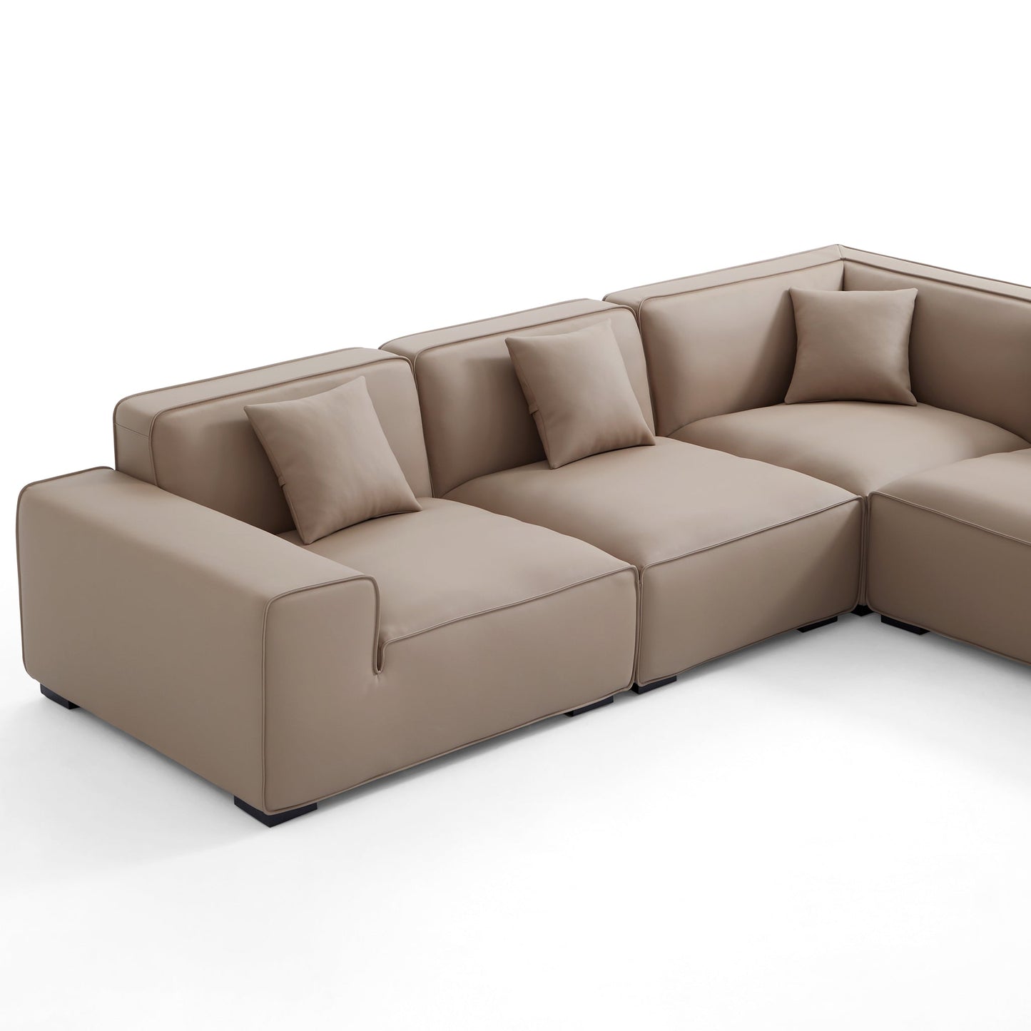 Domus Modular Black Leather L Shaped Sectional-Khaki