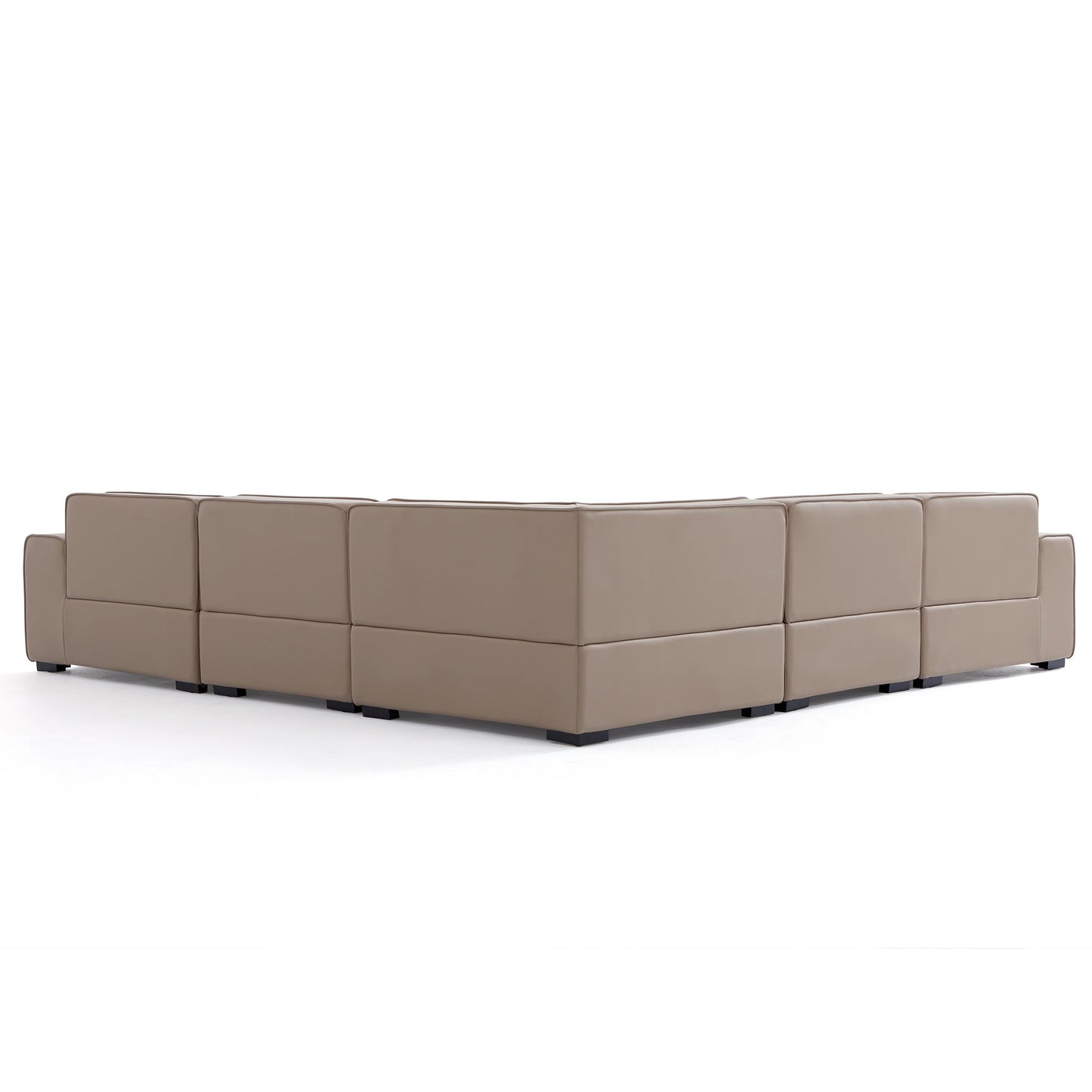 Domus Modular Black Leather U Shaped Sectional-Khaki