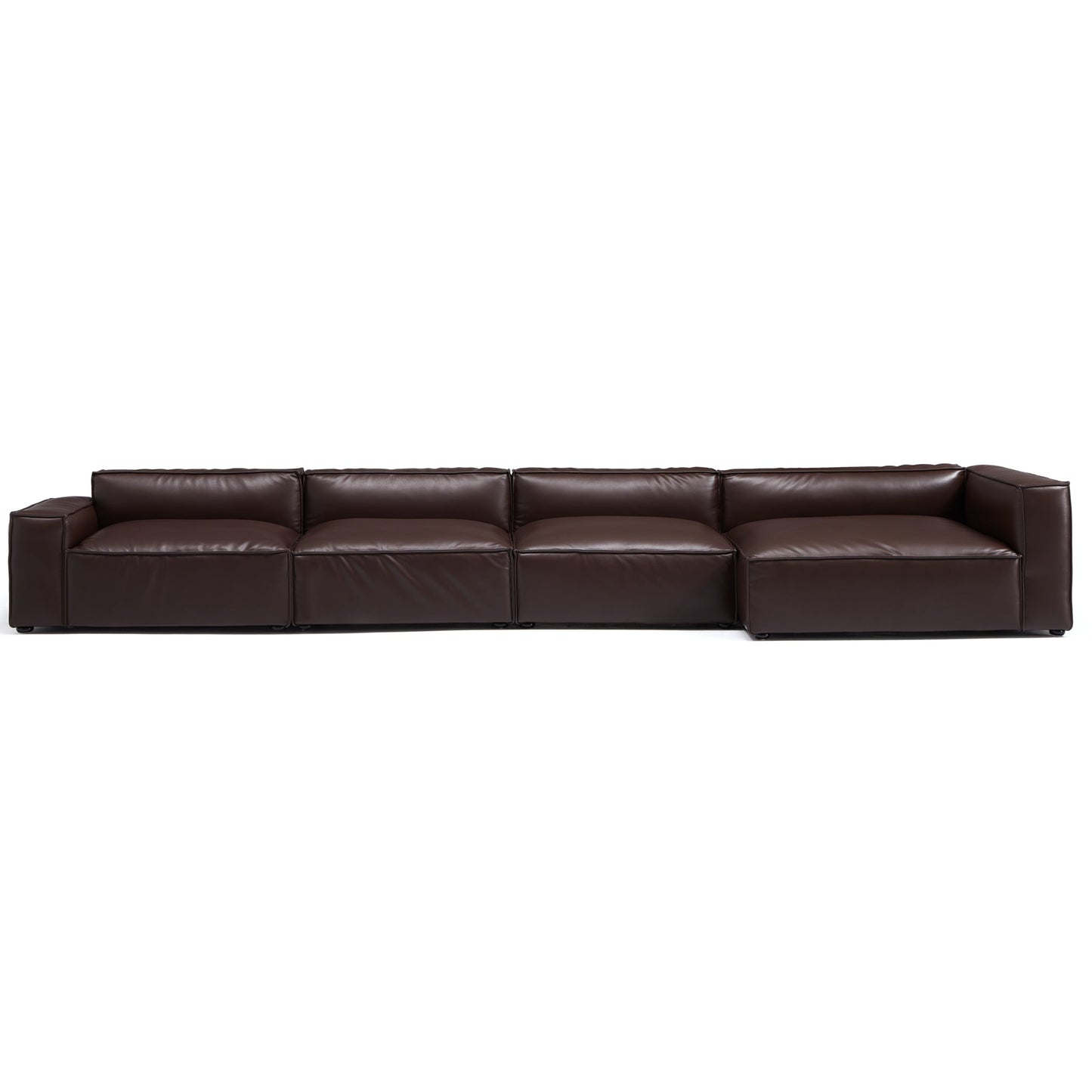 Luxury Minimalist Dark Brown Leather Sectional-Dark Brown-185.0"-Facing Right