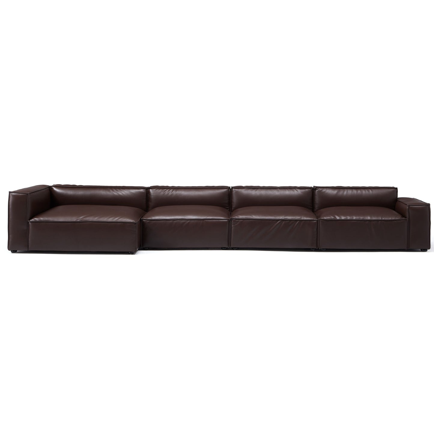 Luxury Minimalist Dark Brown Leather Sectional-Dark Brown-185.0"-Facing Left