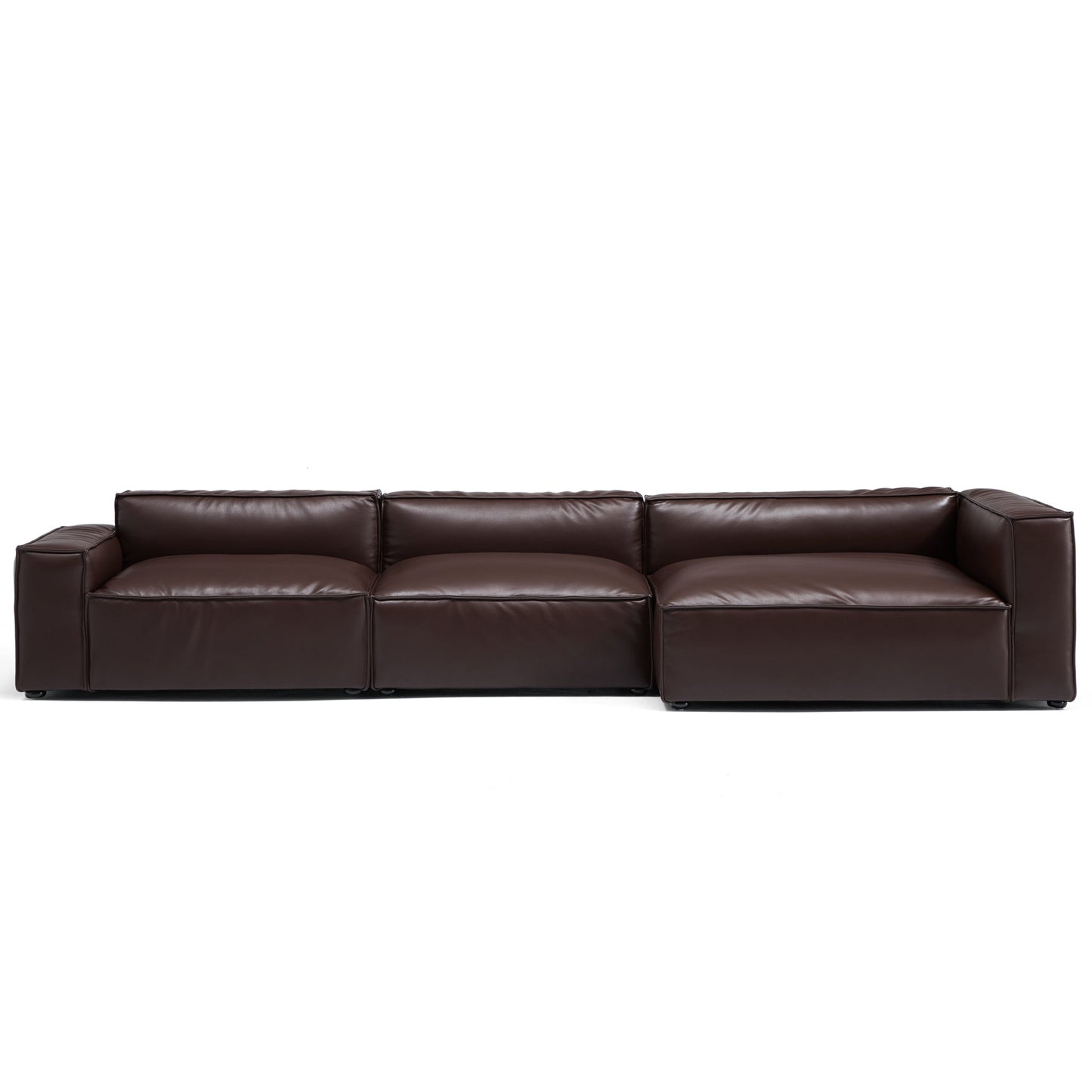 Luxury Minimalist Dark Brown Leather Sectional-Dark Brown-145.7"-Facing Right