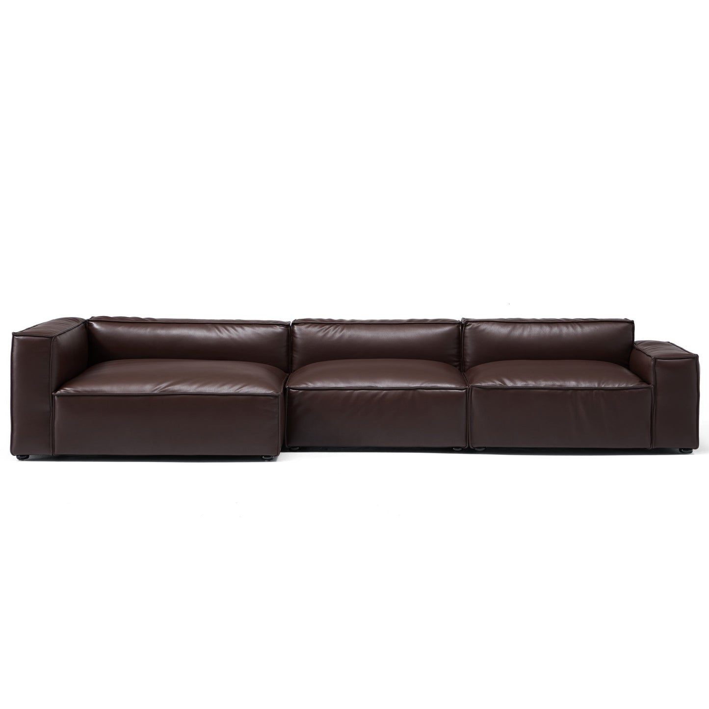 Luxury Minimalist Dark Brown Leather Sectional-Dark Brown-145.7"-Facing Left