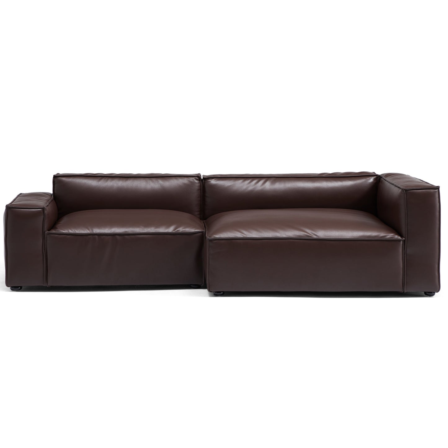 Luxury Minimalist Dark Brown Leather Sectional-Dark Brown-106.2"-Facing Right
