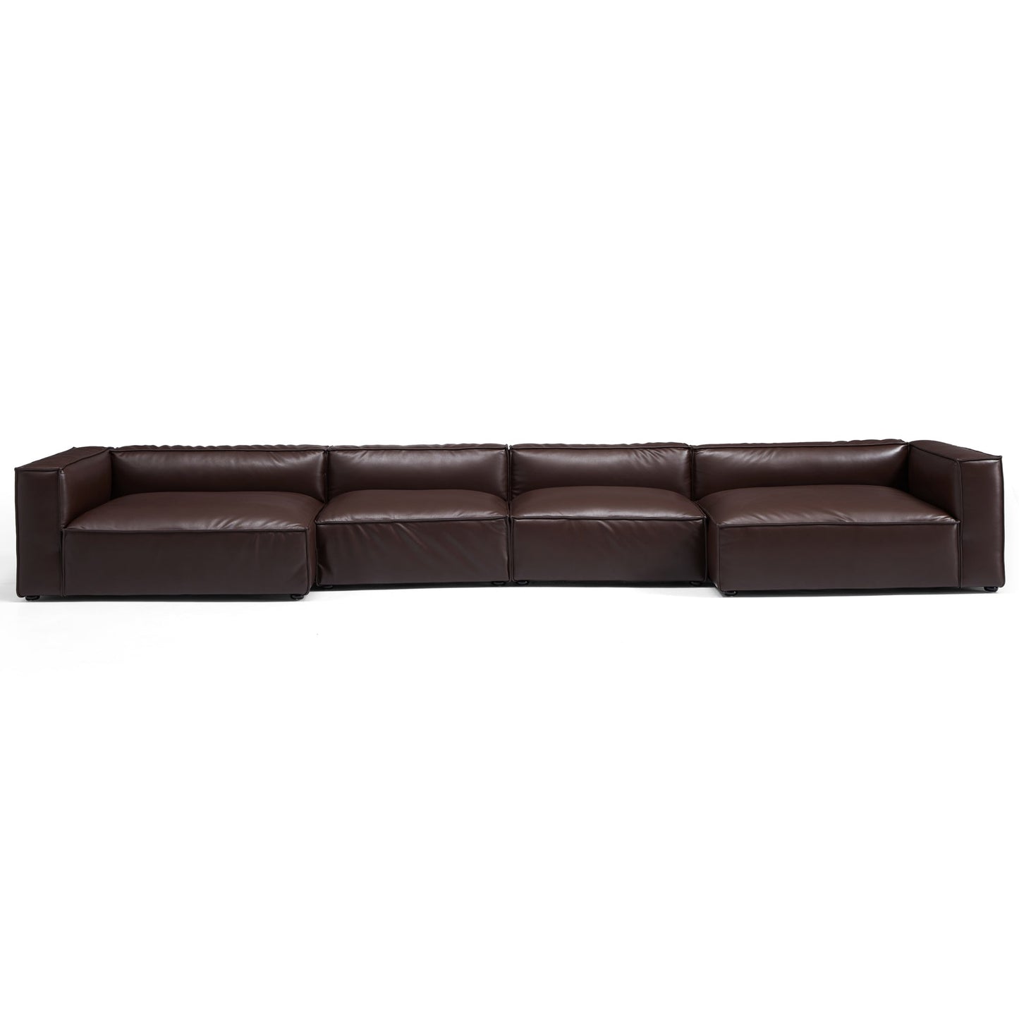 Luxury Minimalist Dark Brown Leather U Shaped Sectional-Dark Brown-190.6"