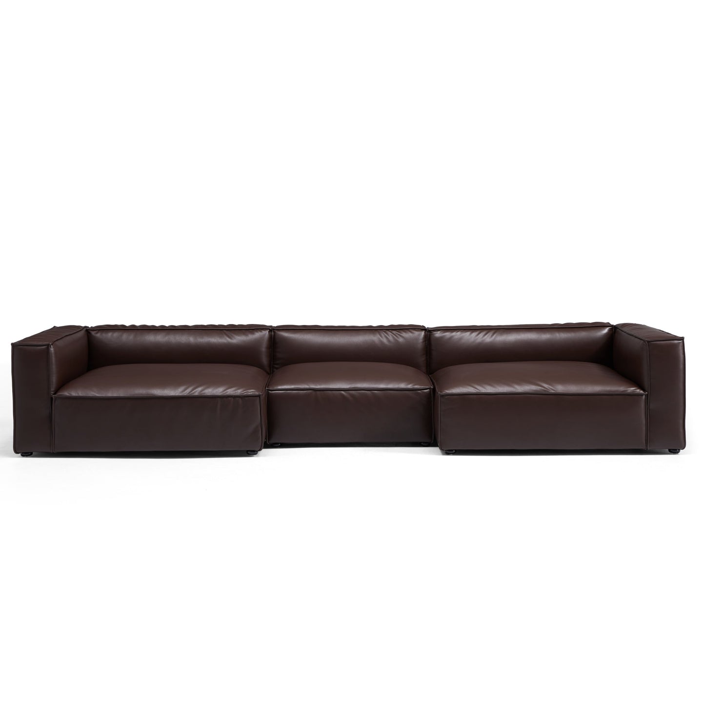 Luxury Minimalist Black Leather U Shaped Sectional Sofa-Dark Brown-151.2"