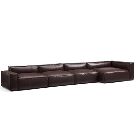Luxury Minimalist Dark Brown Leather Sectional-Dark Brown-185.0"-Facing Right