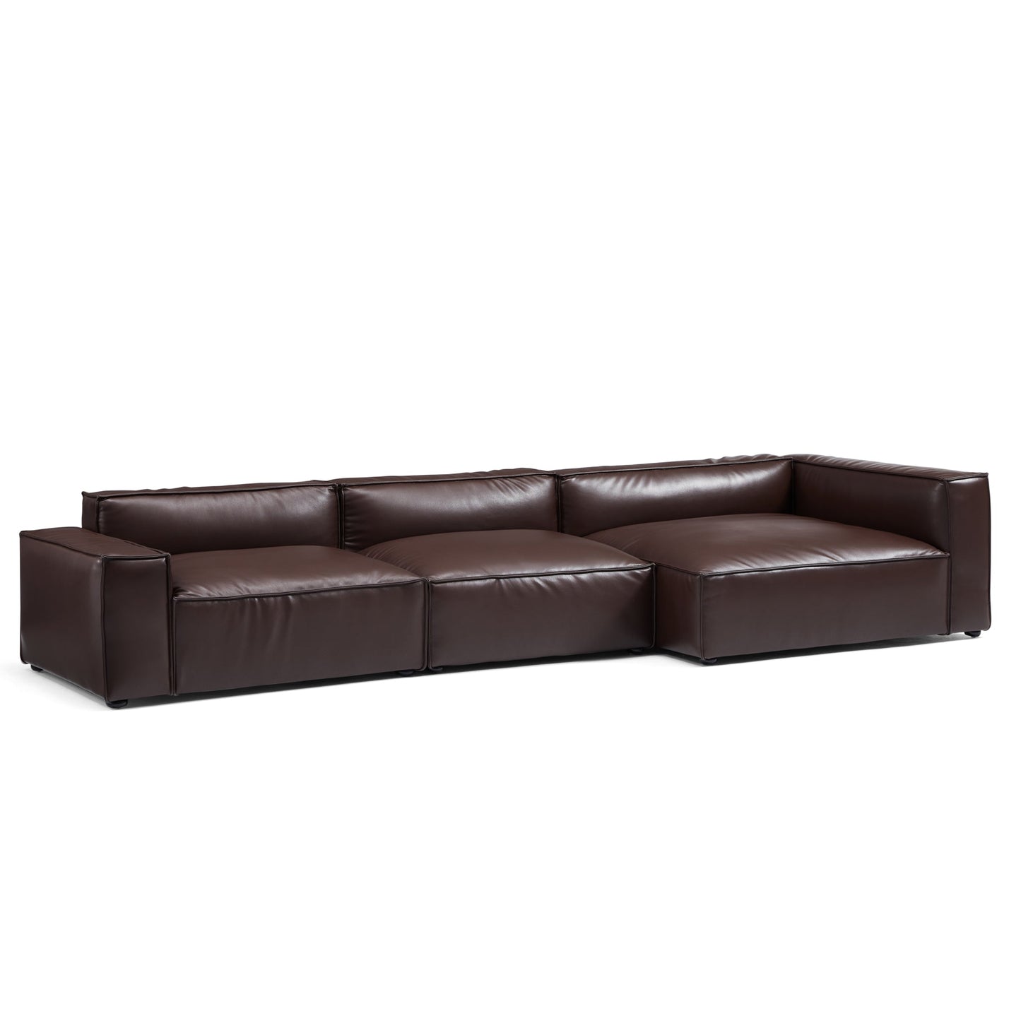 Luxury Minimalist Dark Brown Leather Sectional-Dark Brown-145.7"-Facing Right
