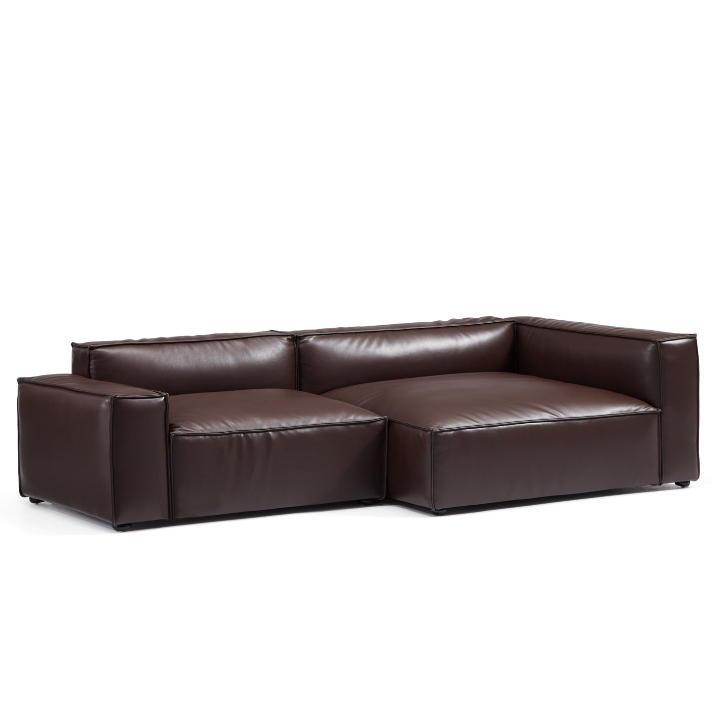 Luxury Minimalist Dark Brown Leather Sectional-Dark Brown-106.2"-Facing Right