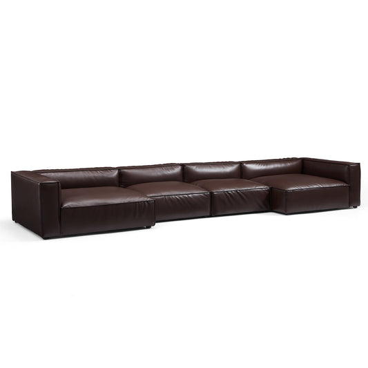 Luxury Minimalist Dark Brown Leather U Shaped Sectional-Dark Brown-190.6"