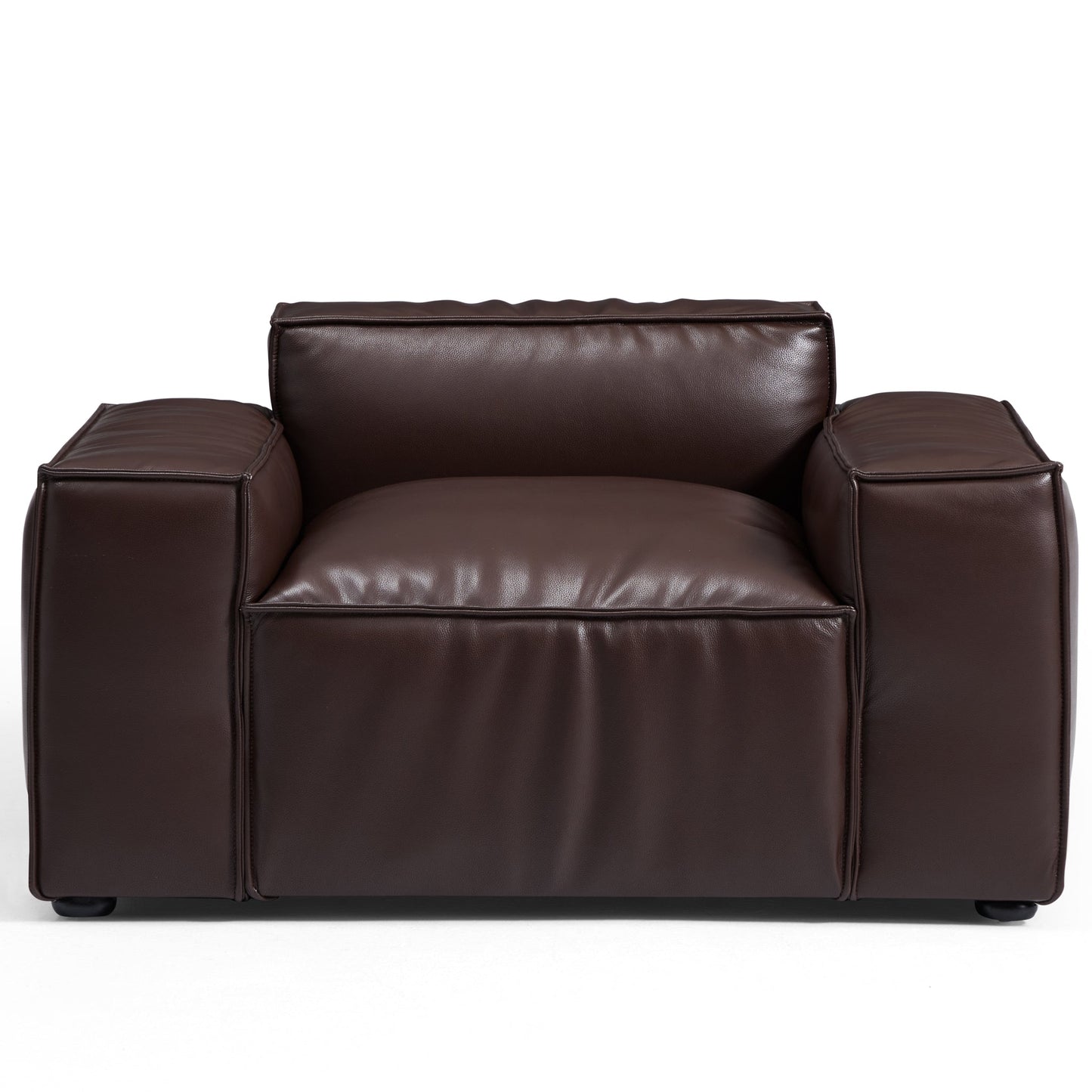 Luxury Minimalist Black Leather Armchair-Dark Brown