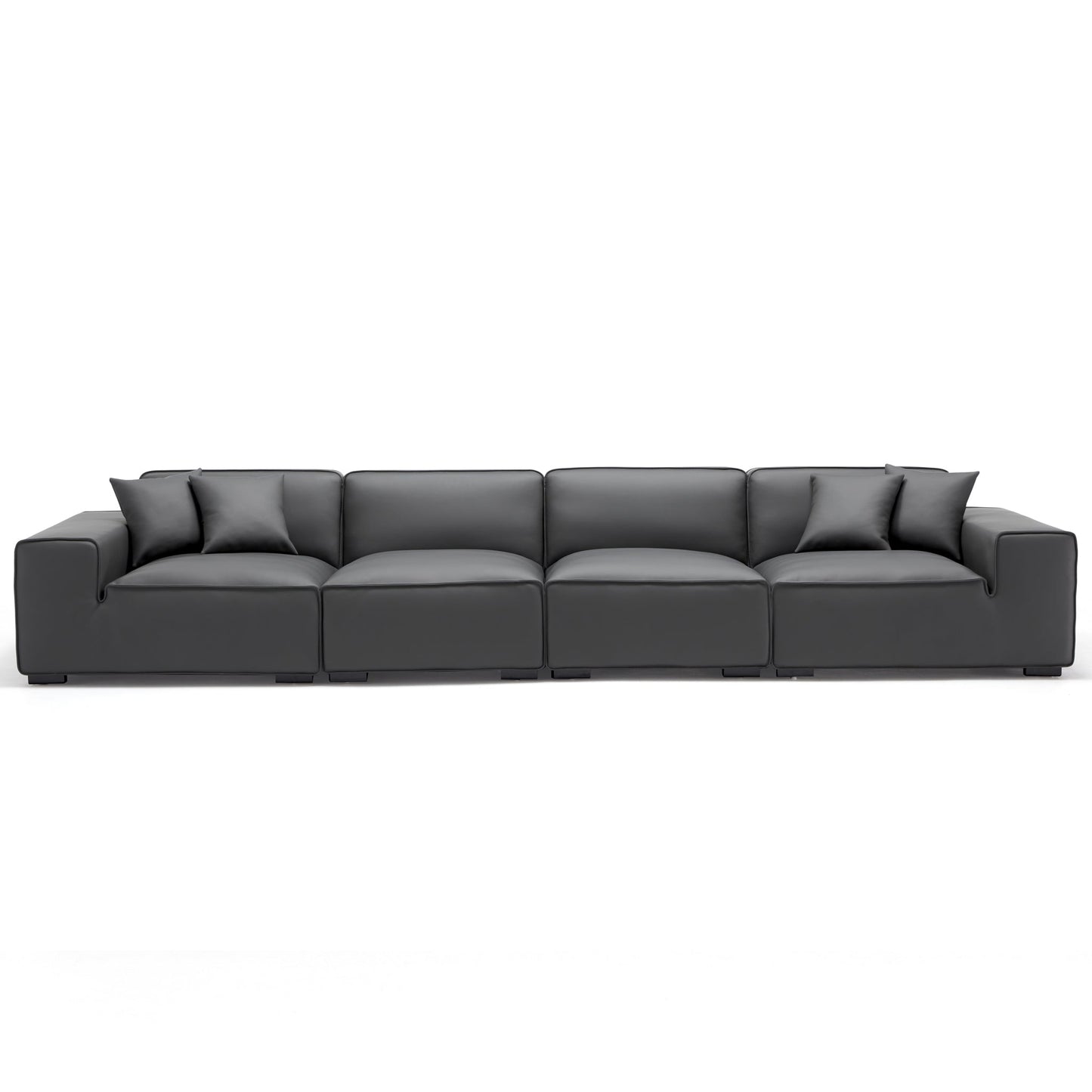 Domus Modular Dark Gray Leather Sofa-Dark Gray-165.3"