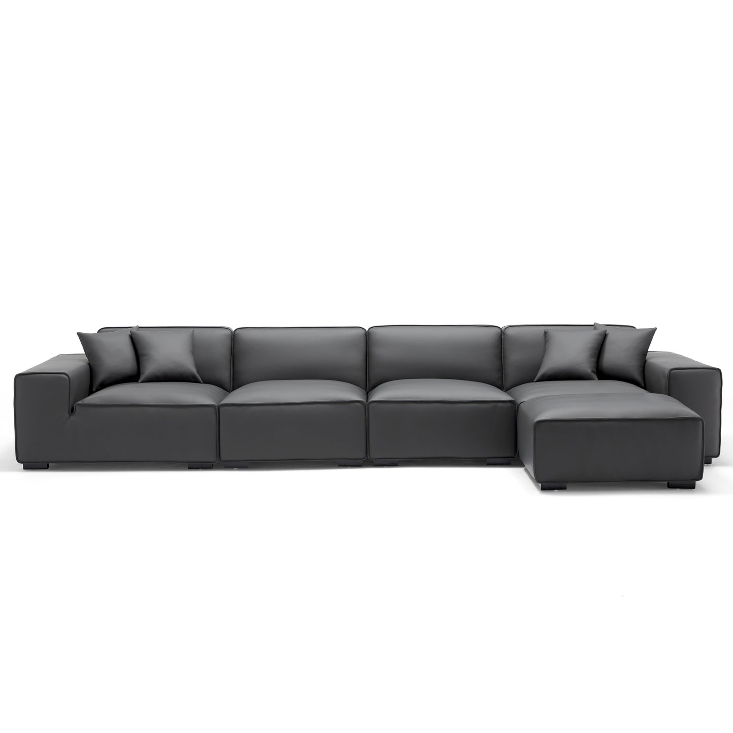 Domus Modular Khaki Leather Sofa and Ottoman-Dark Gray-165.3"