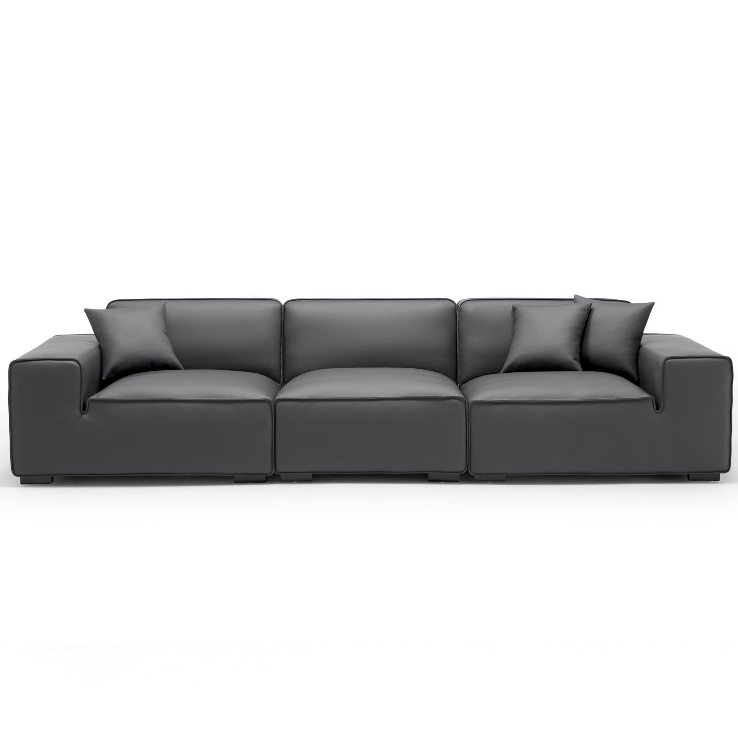 Domus Modular Black Leather Sofa-Dark Gray-129.9″