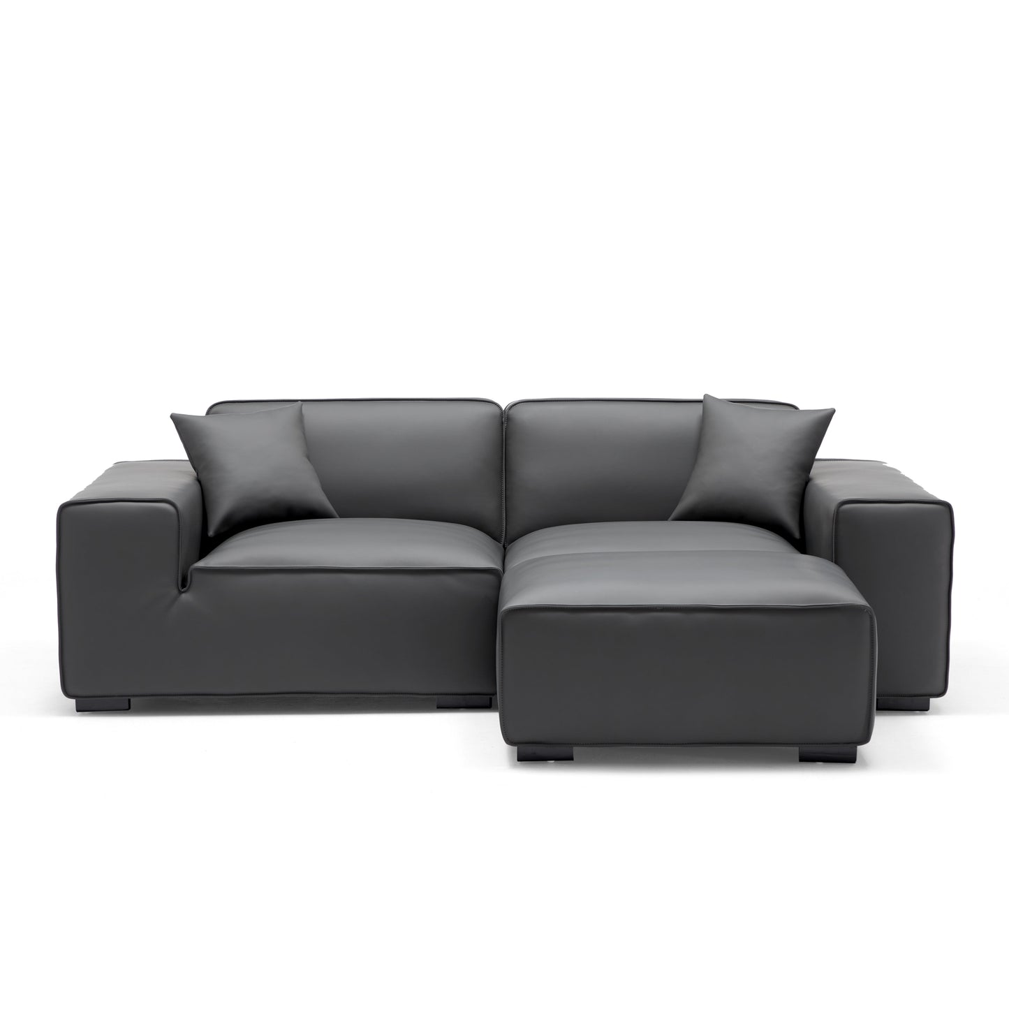 Domus Modular Khaki Leather Sofa and Ottoman-Dark Gray-94.5"