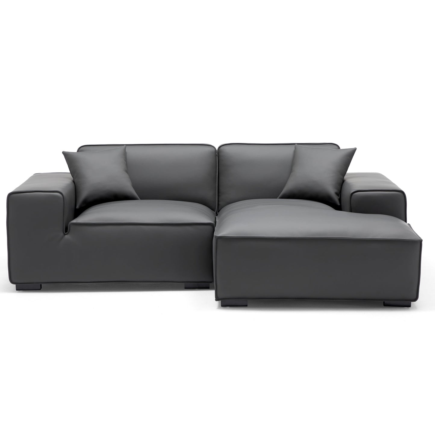 Domus Modular Dark Gray Leather Sectional Sofa-Dark Gray-90.6"-Facing Right