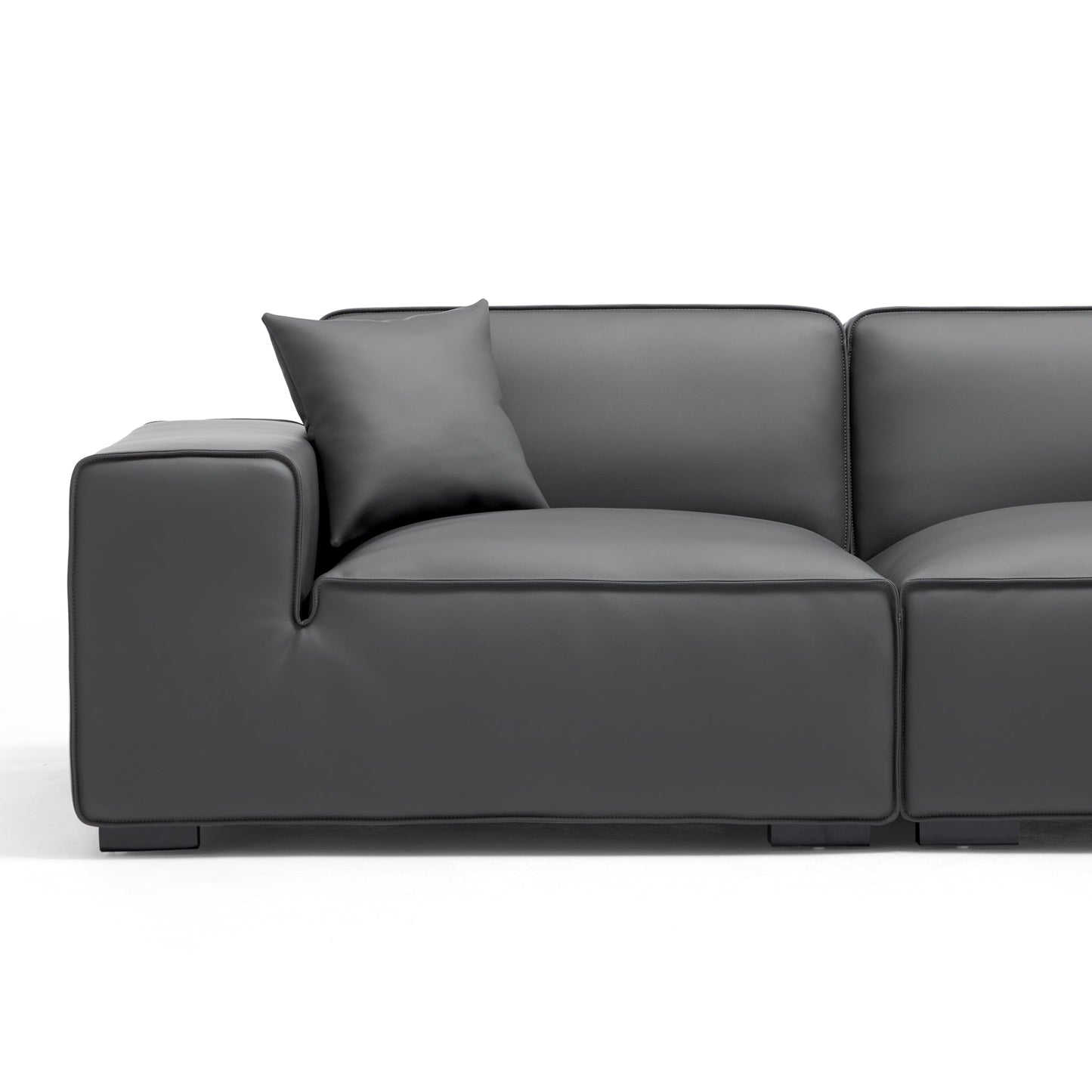 Domus Modular Black Leather Sofa Set-Dark Gray