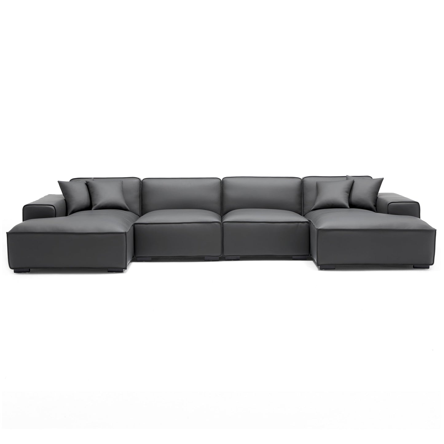 Domus Modular Brown Leather Double Chaise Sectional-Dark Gray-157.5″