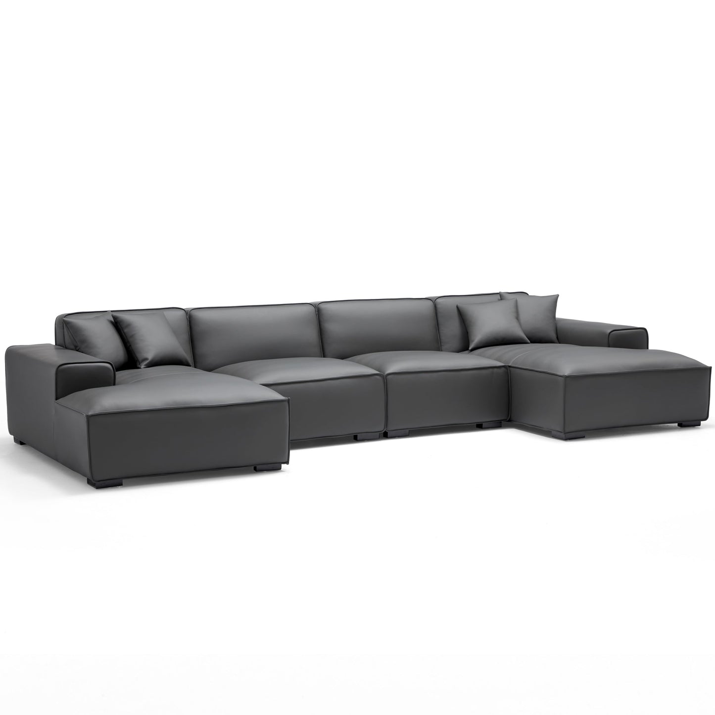 Domus Modular Khaki Leather U Shaped Sectional Sofa-Dark Gray-157.5″