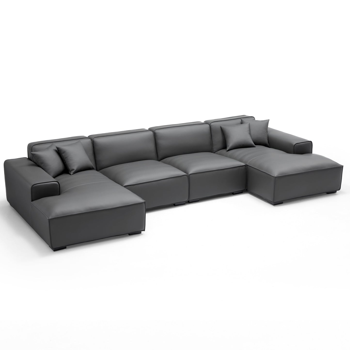 Domus Modular Brown Leather Double Chaise Sectional-Dark Gray-157.5″
