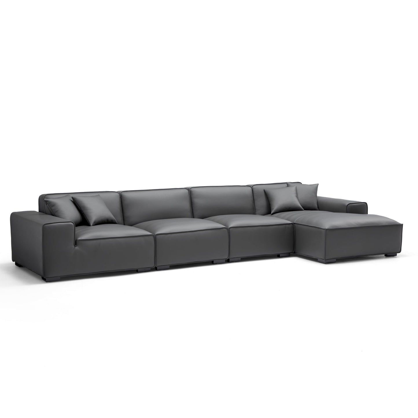 Domus Modular Dark Gray Leather Sectional Sofa-Dark Gray-161.4"-Facing Right