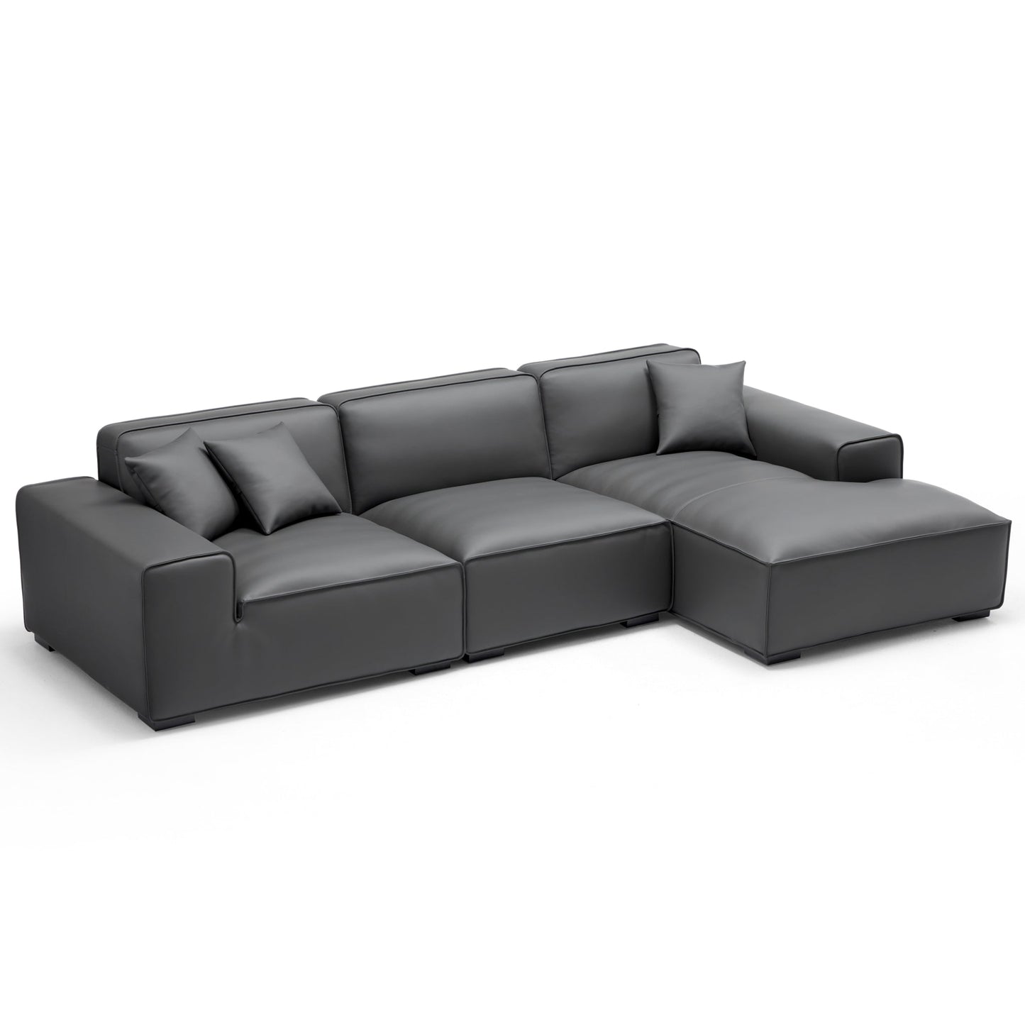 Domus Modular Dark Gray Leather Sectional Sofa-Dark Gray-126.0"-Facing Right