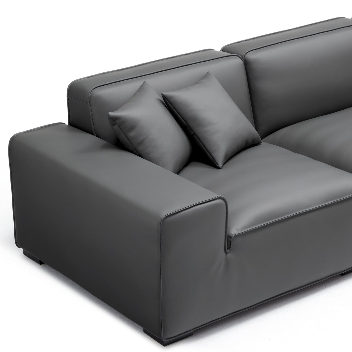 Domus Modular Black Leather Sofa Set-Dark Gray