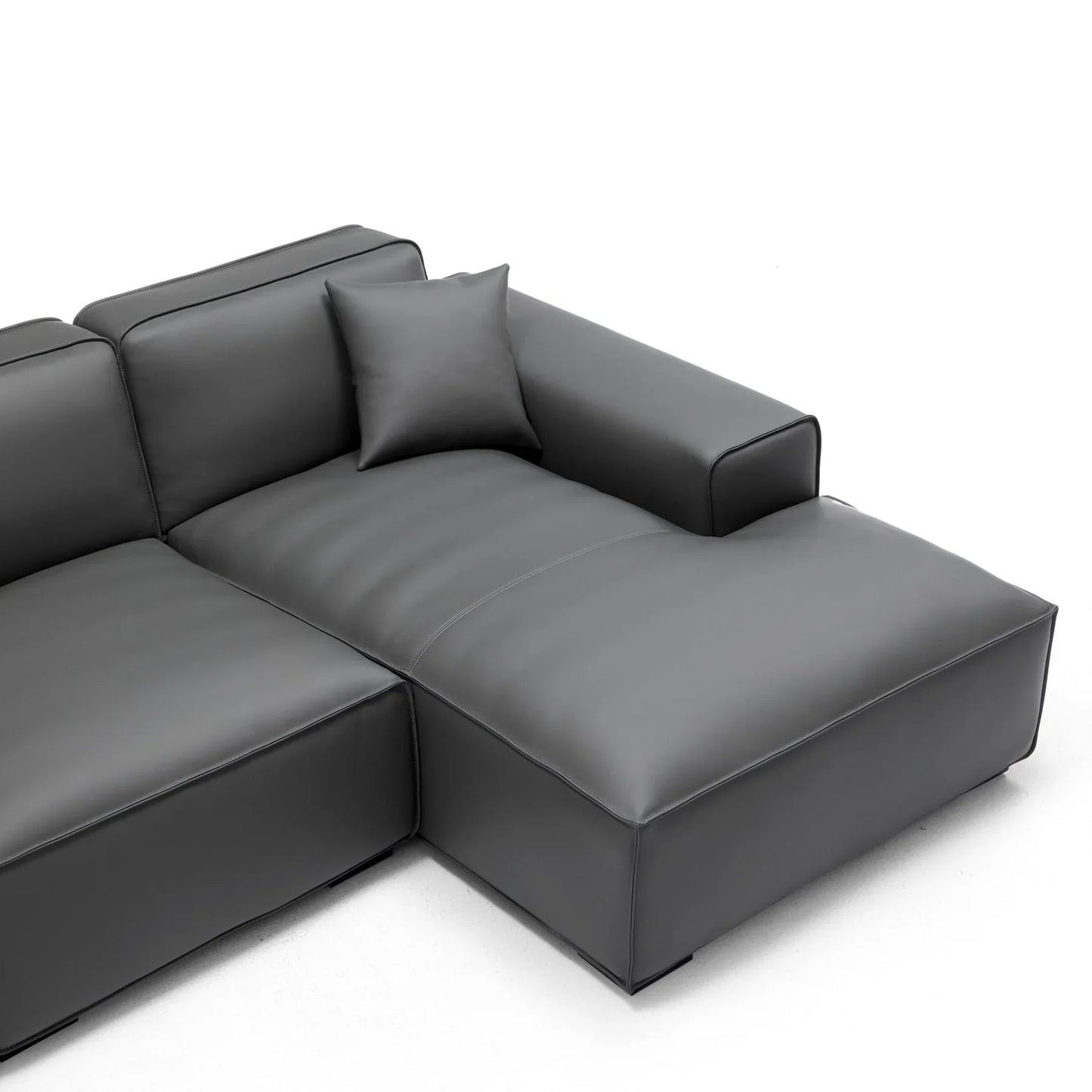 Domus Modular Beige Leather Sectional Sofa-Dark Gray