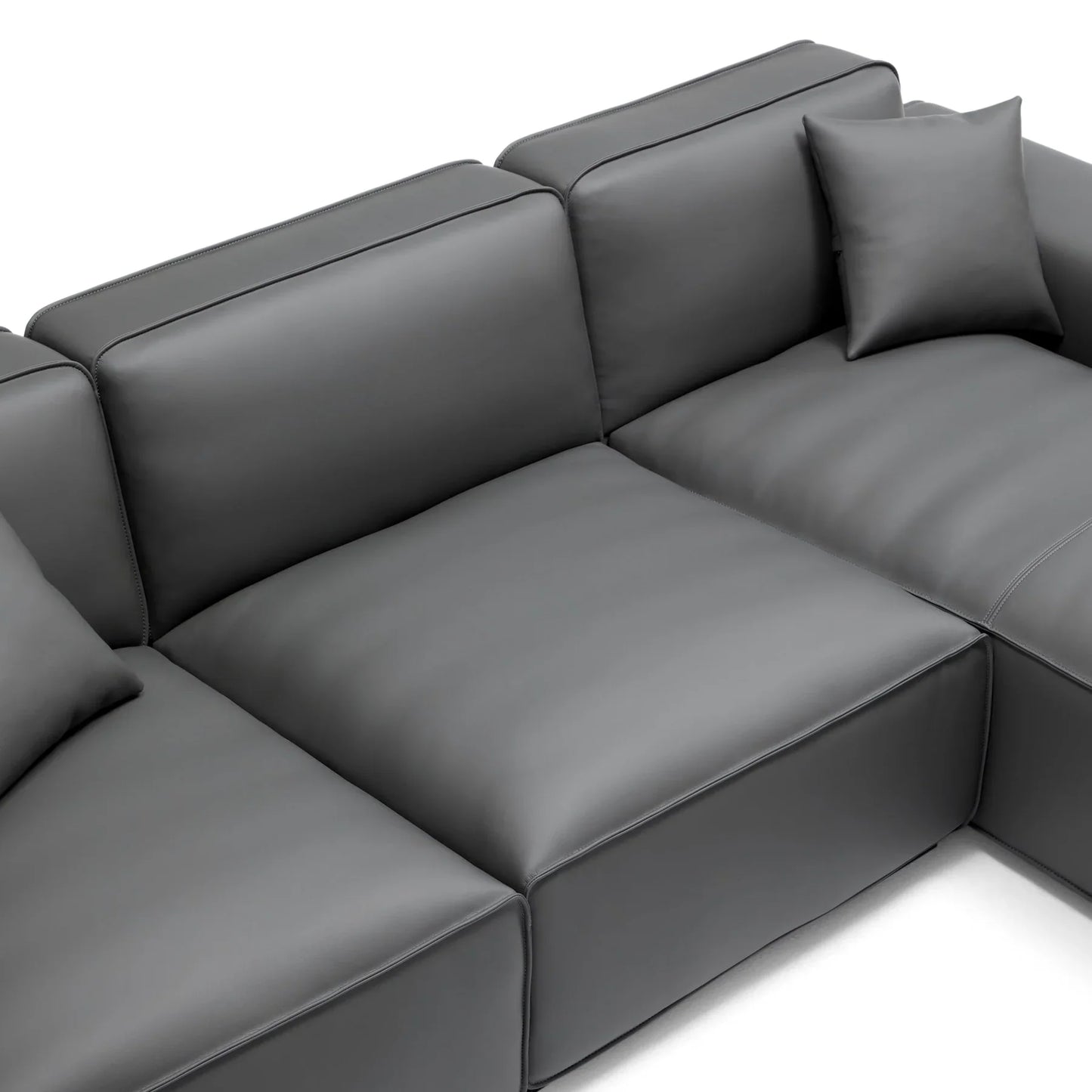 Domus Modular Beige Leather Sectional Sofa-Dark Gray