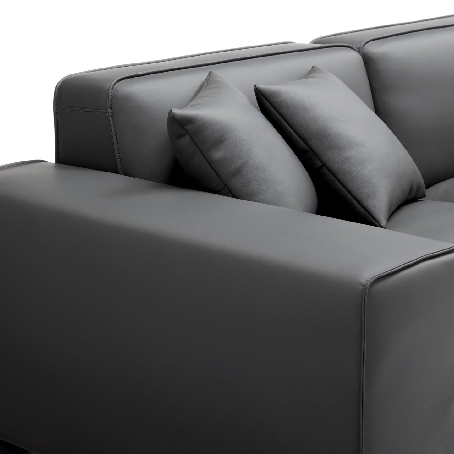 Domus Modular Beige Leather Sectional Sofa-Dark Gray
