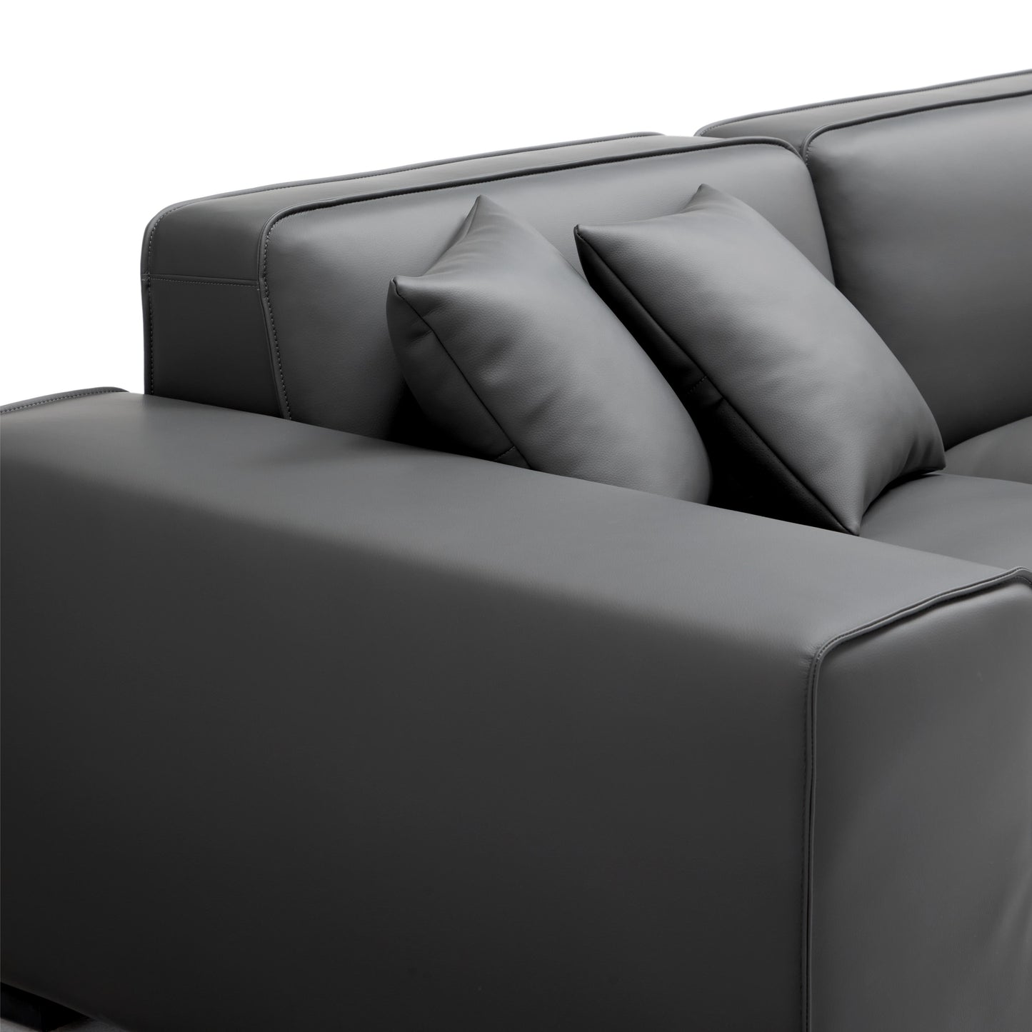 Domus Modular Khaki Leather Sofa and Ottoman-Dark Gray